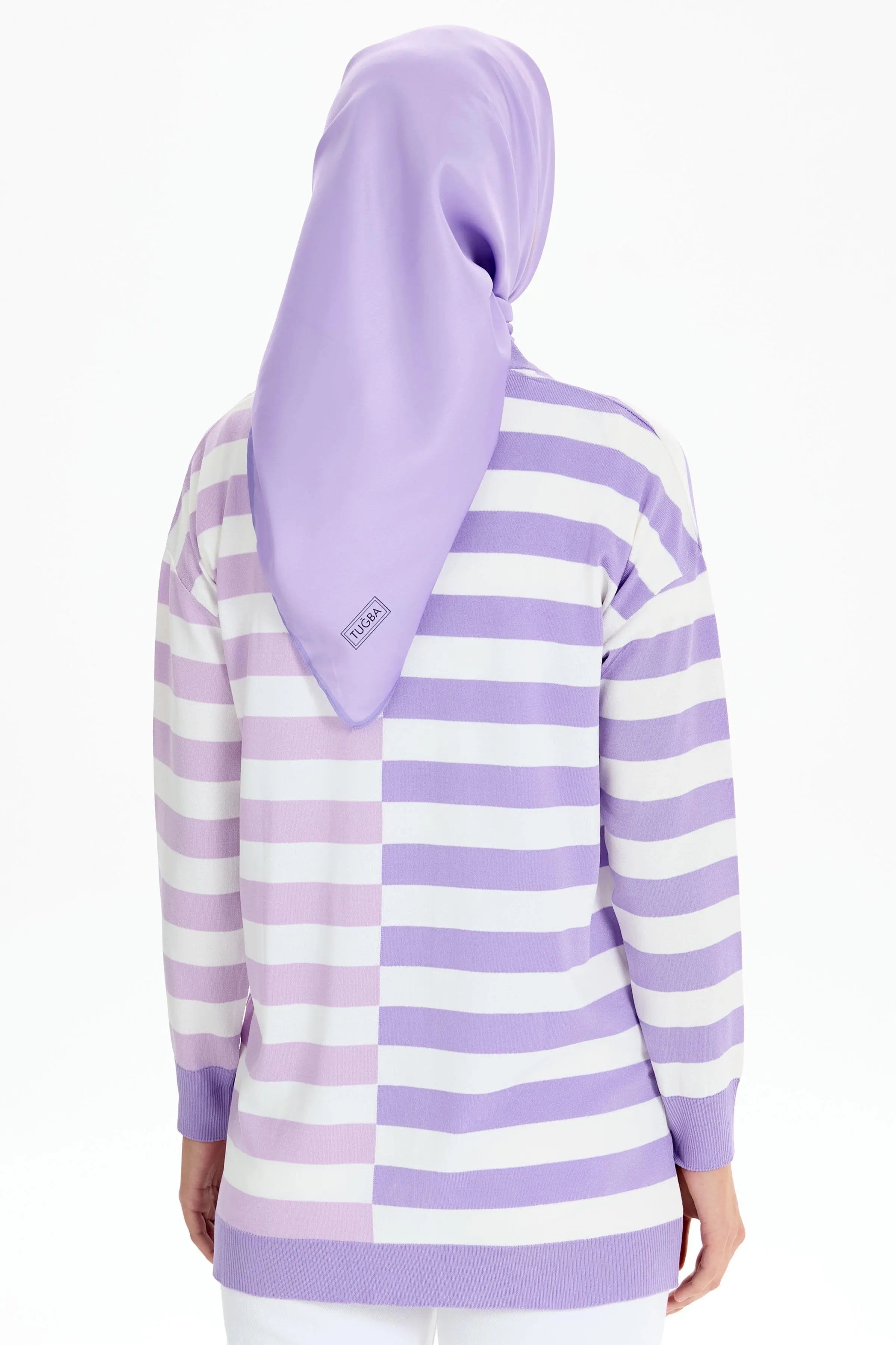 Çizgili Düğme Kapamalı Triko Hırka - Lila TUGBA