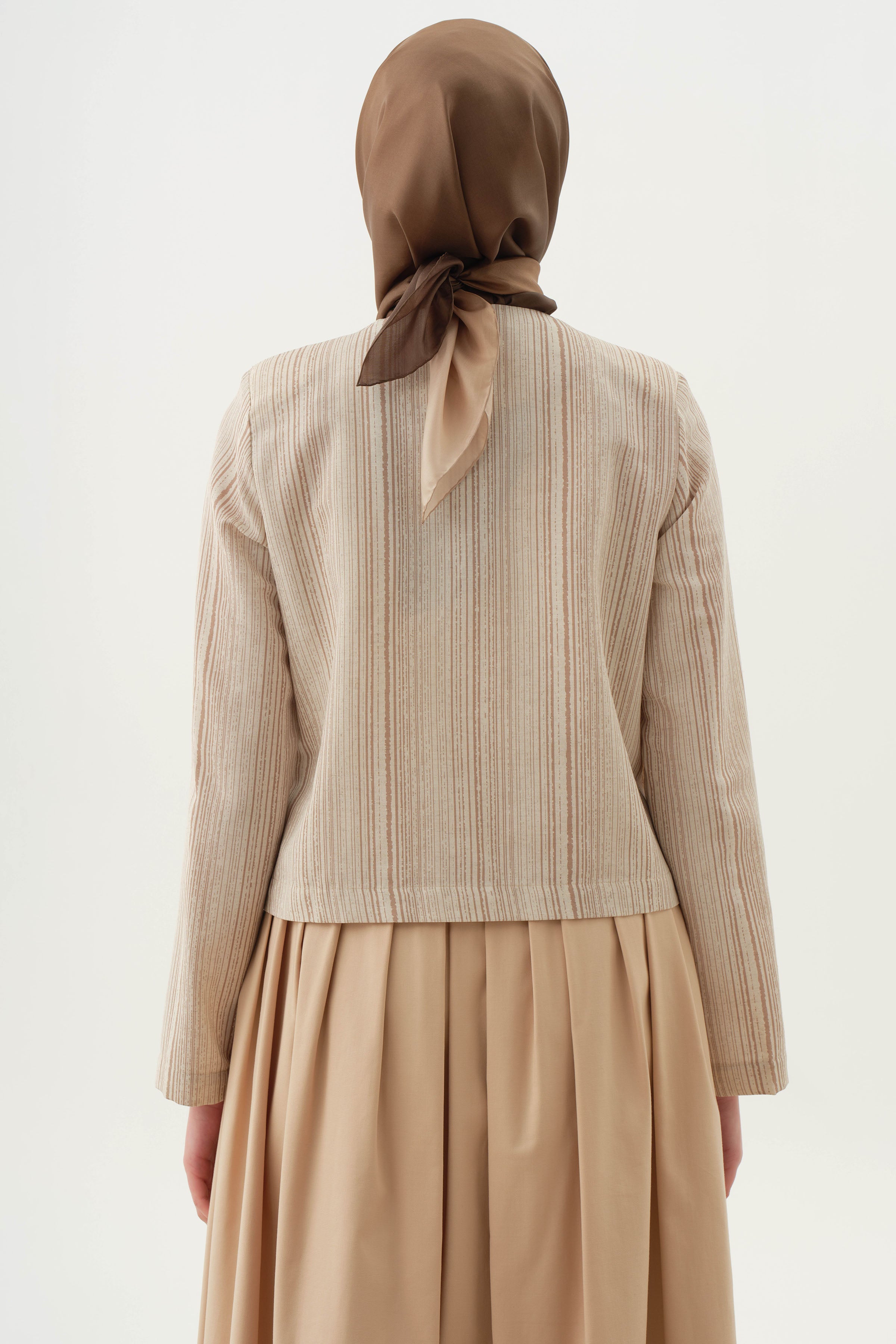 Çizgili Mini Ceket - Bej TUGBA