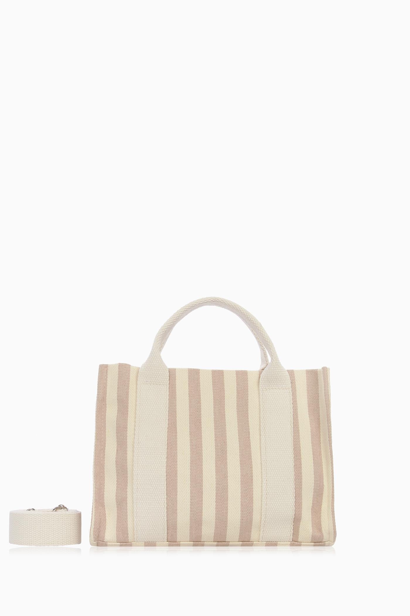 Çizgili Tote Çanta - Bej TUGBA