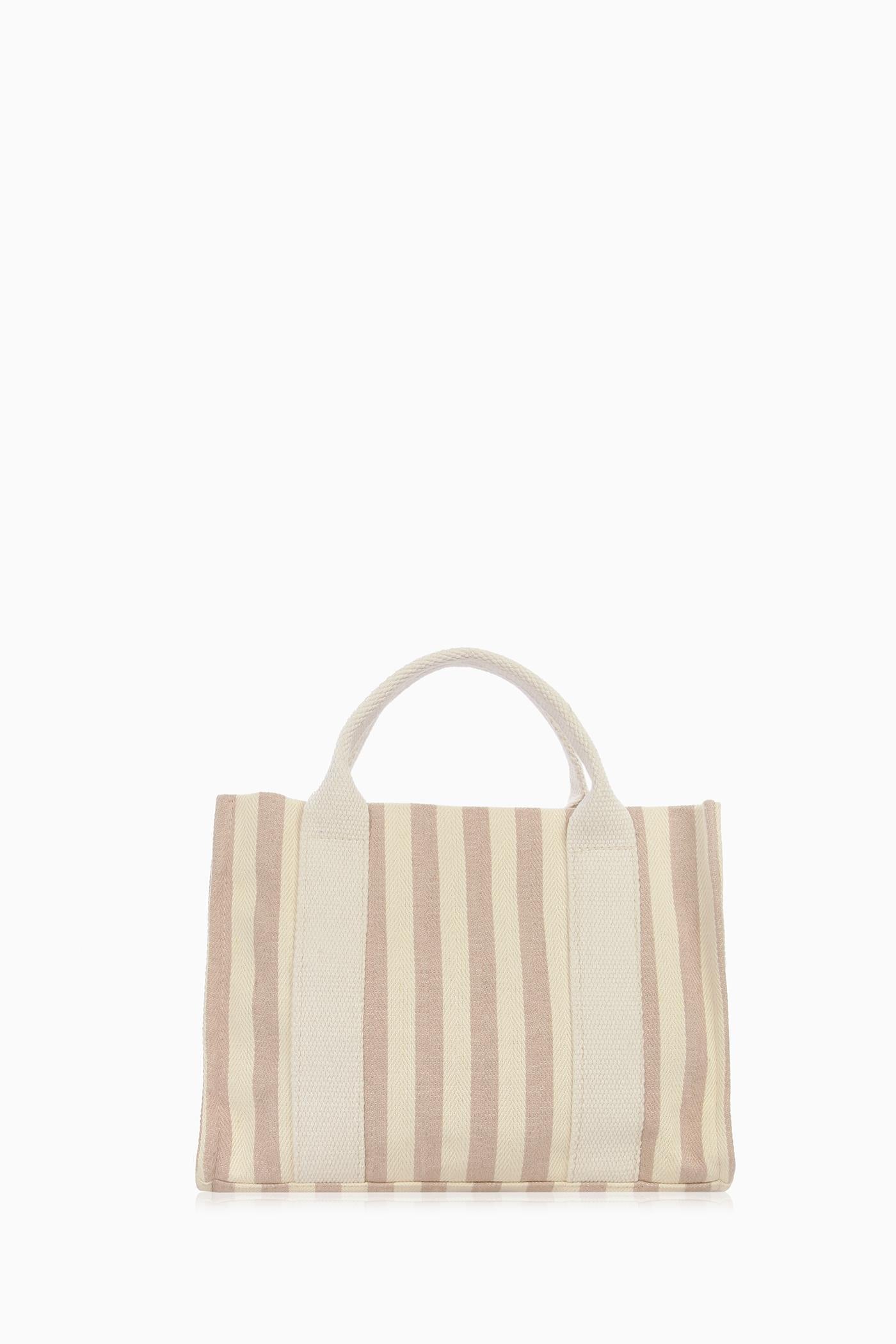 Çizgili Tote Çanta - Bej TUGBA