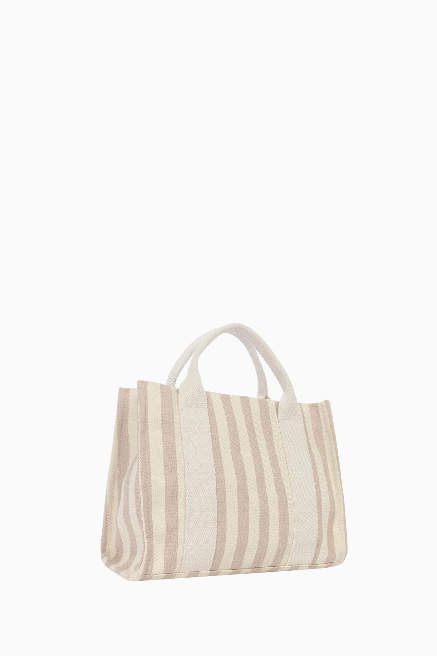 Çizgili Tote Çanta - Bej TUGBA
