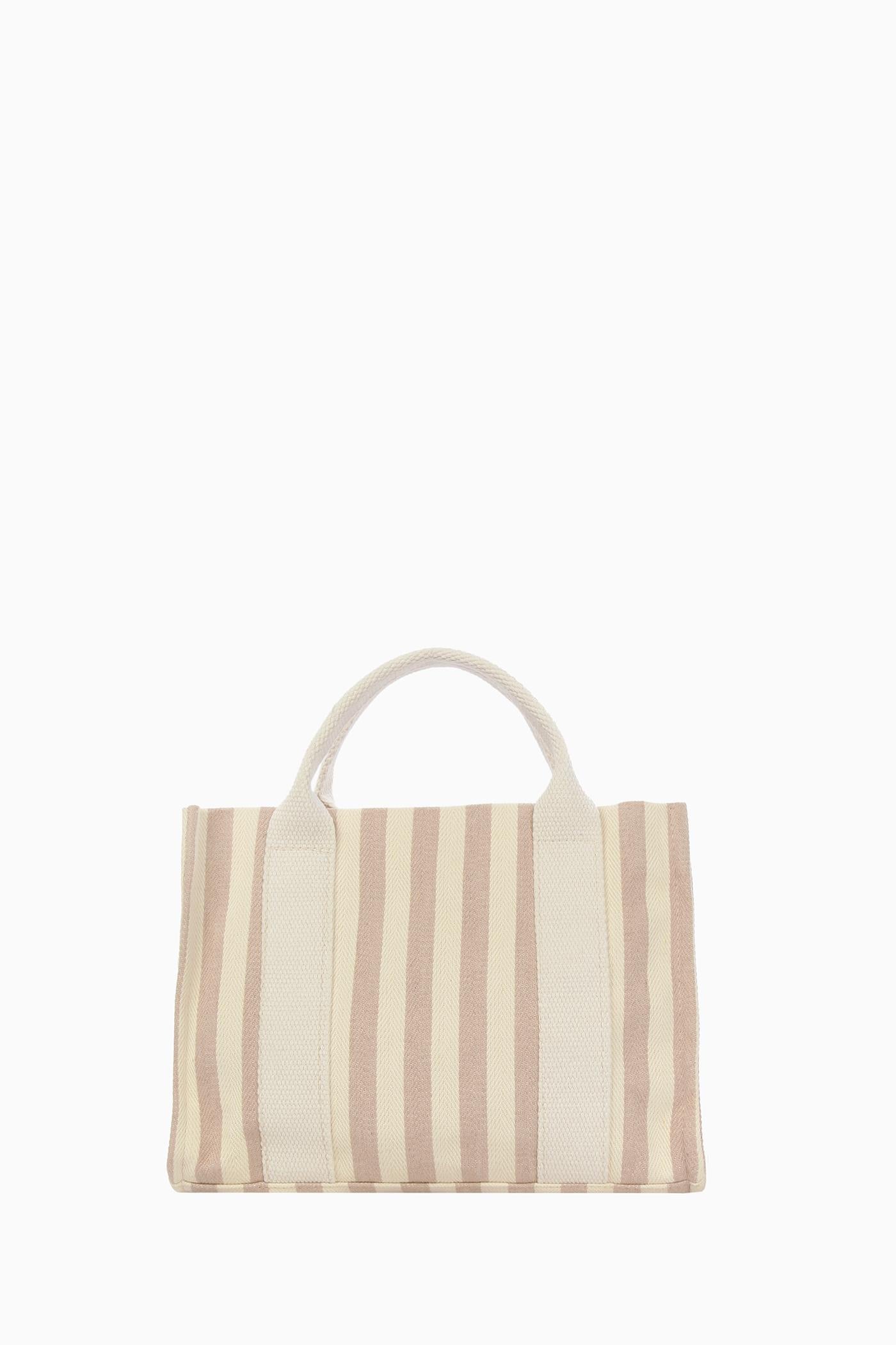 Çizgili Tote Çanta - Bej TUGBA
