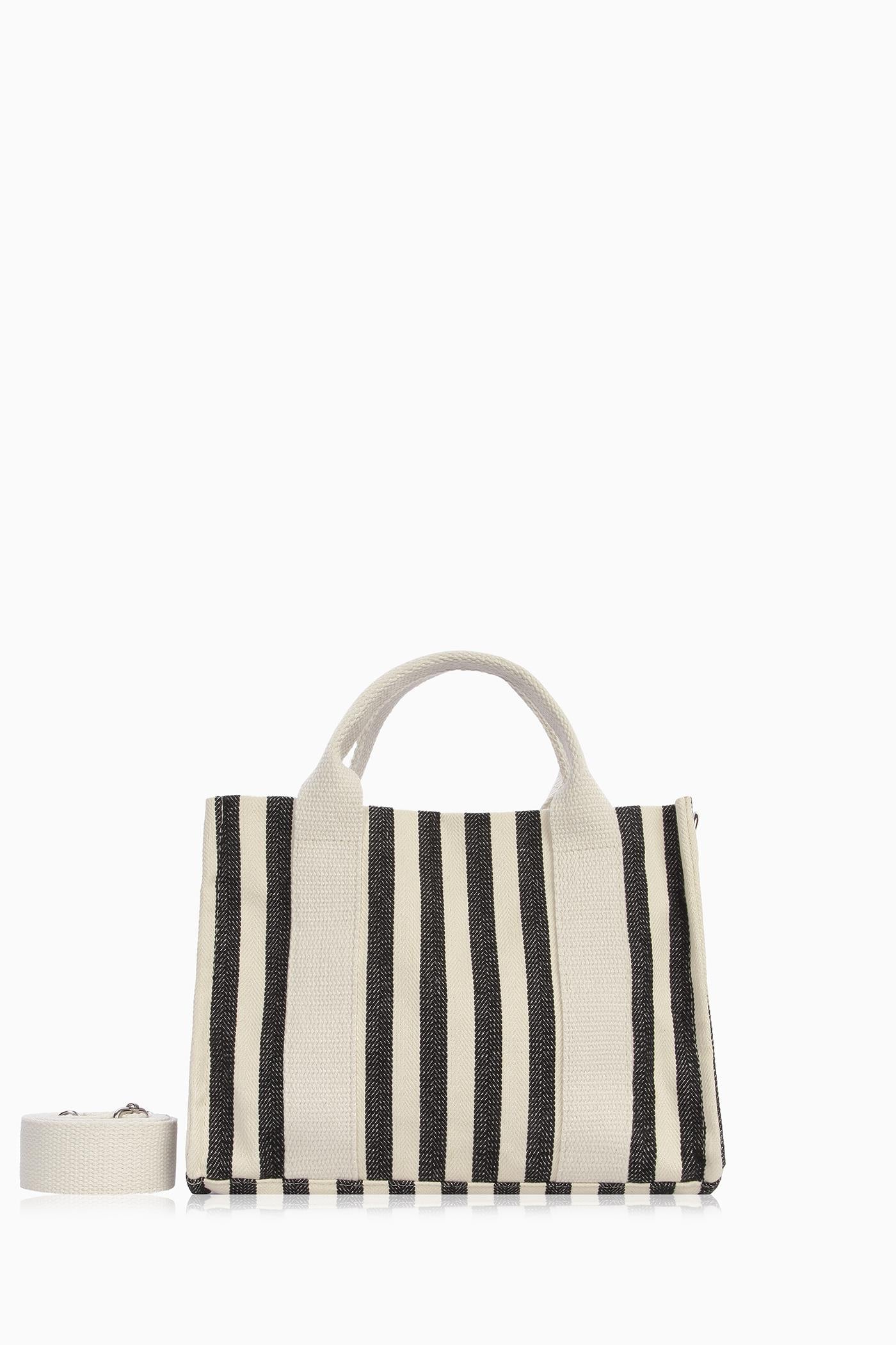 Çizgili Tote Çanta - Siyah TUGBA