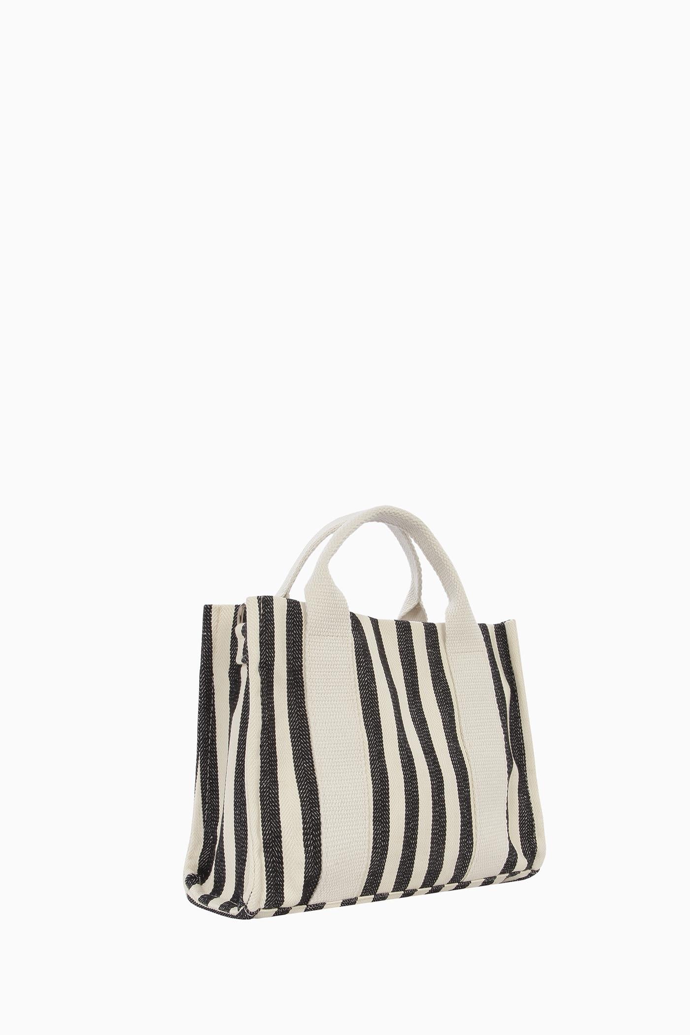 Çizgili Tote Çanta - Siyah TUGBA