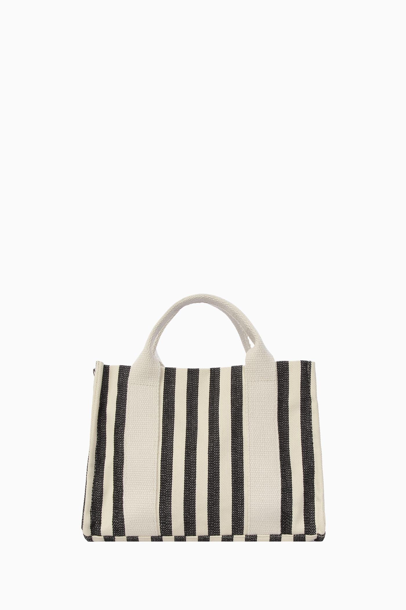 Çizgili Tote Çanta - Siyah TUGBA