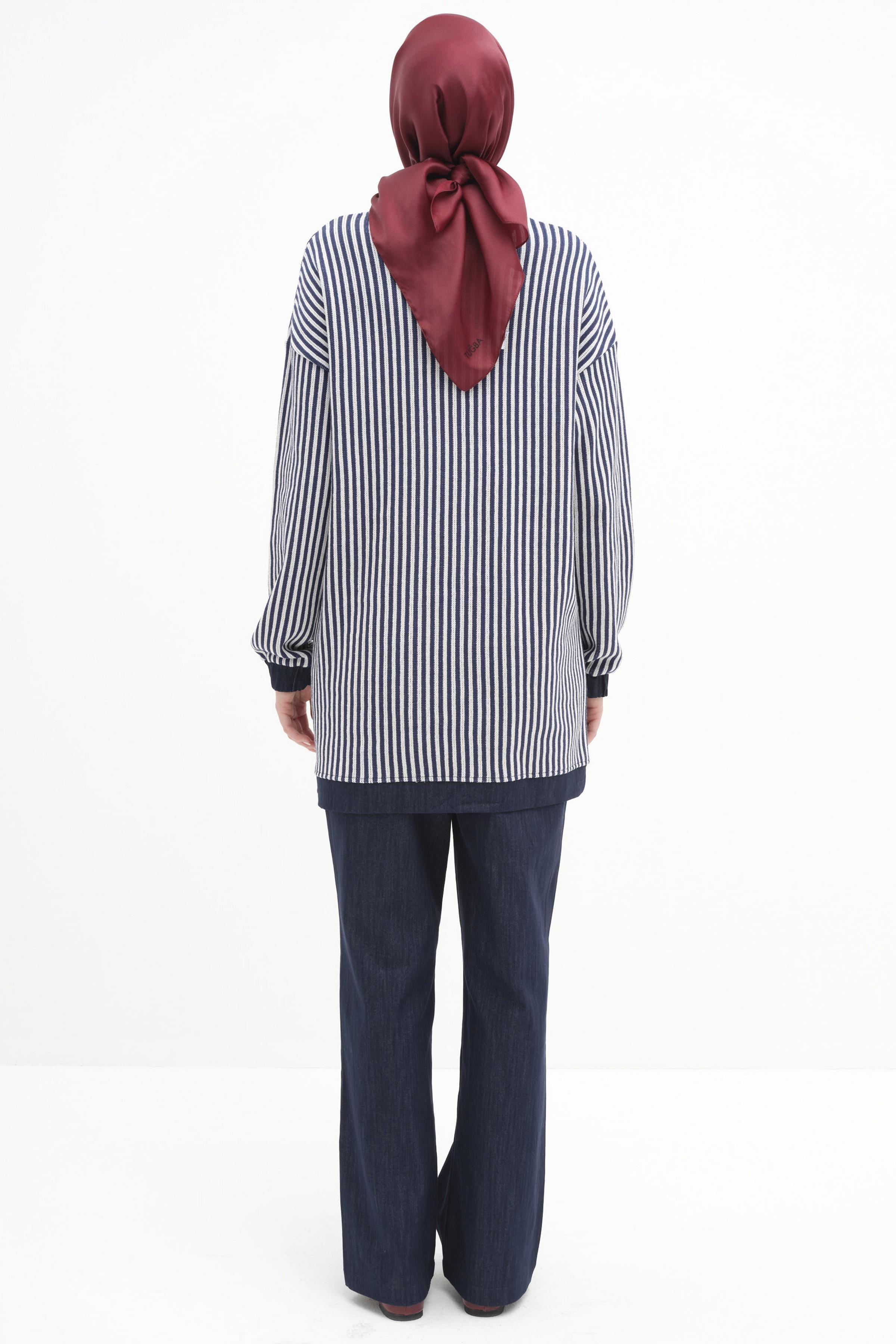 Çizgili Tunik Pantolon Takım - İndigo TUGBA