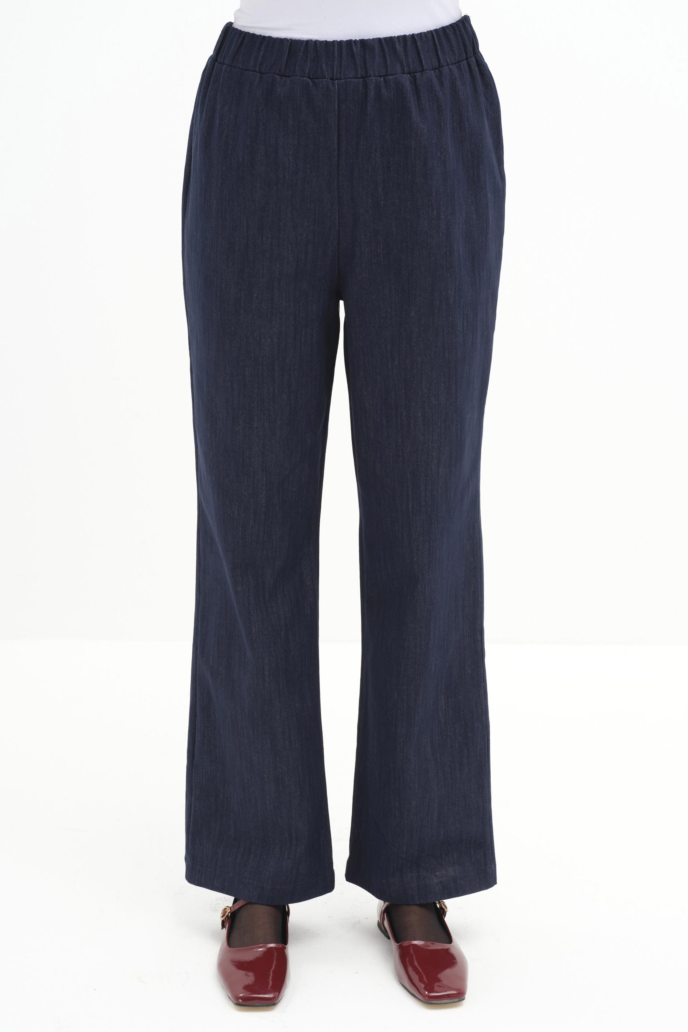 Çizgili Tunik Pantolon Takım - İndigo TUGBA