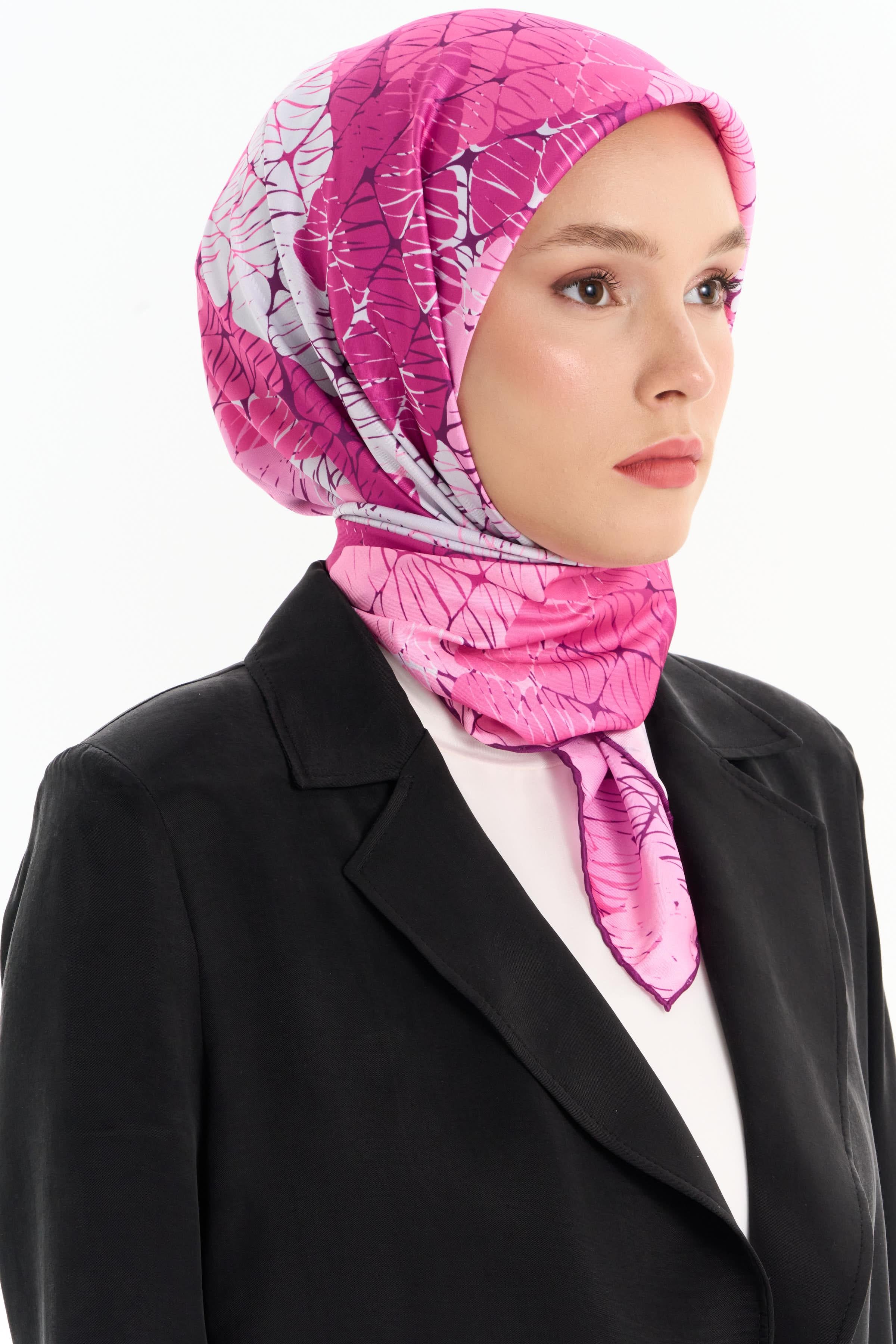 Çizgisel Dama Desenli Stil Eşarp - Fuşya TUGBA