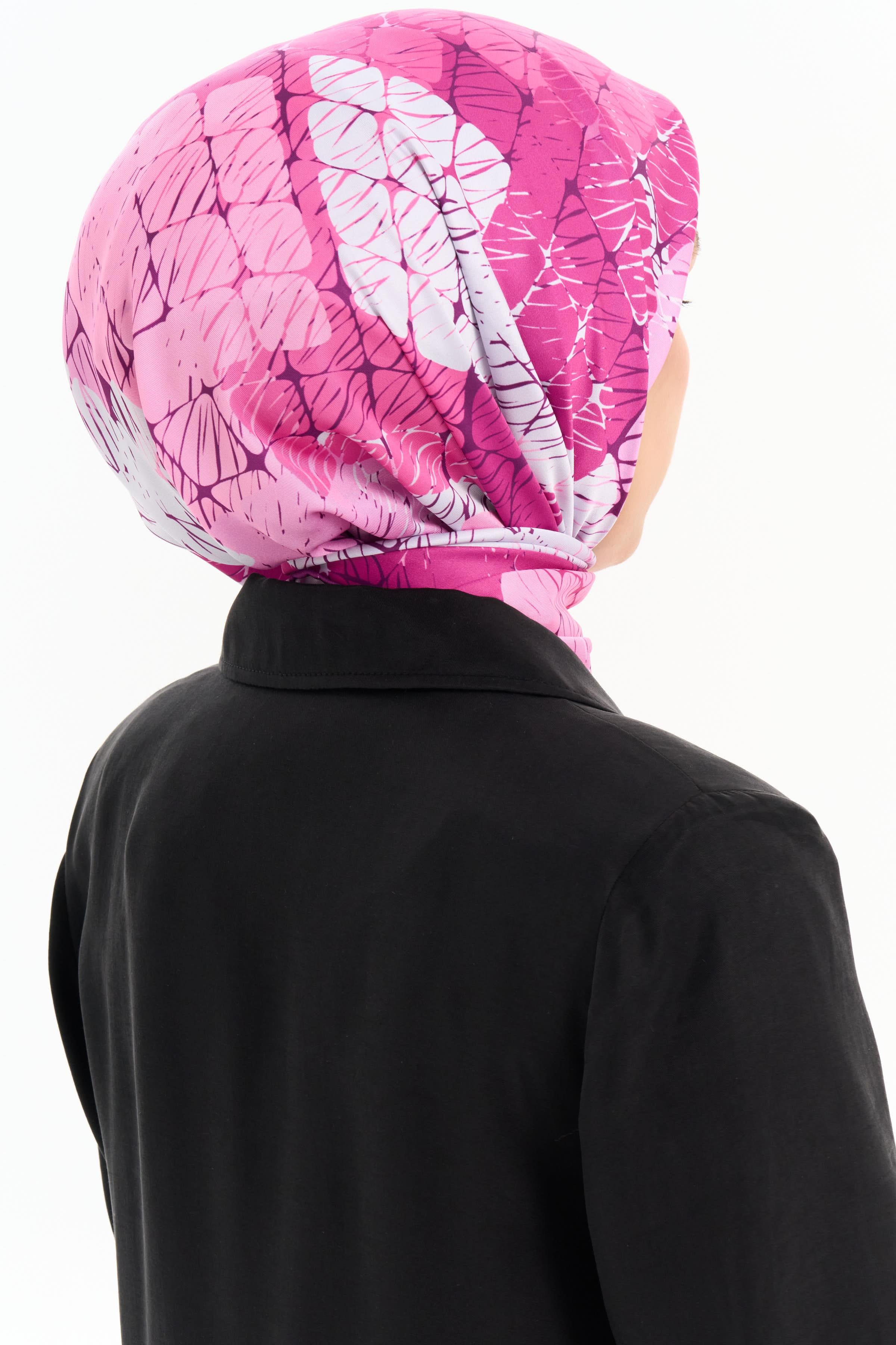 Çizgisel Dama Desenli Stil Eşarp - Fuşya TUGBA