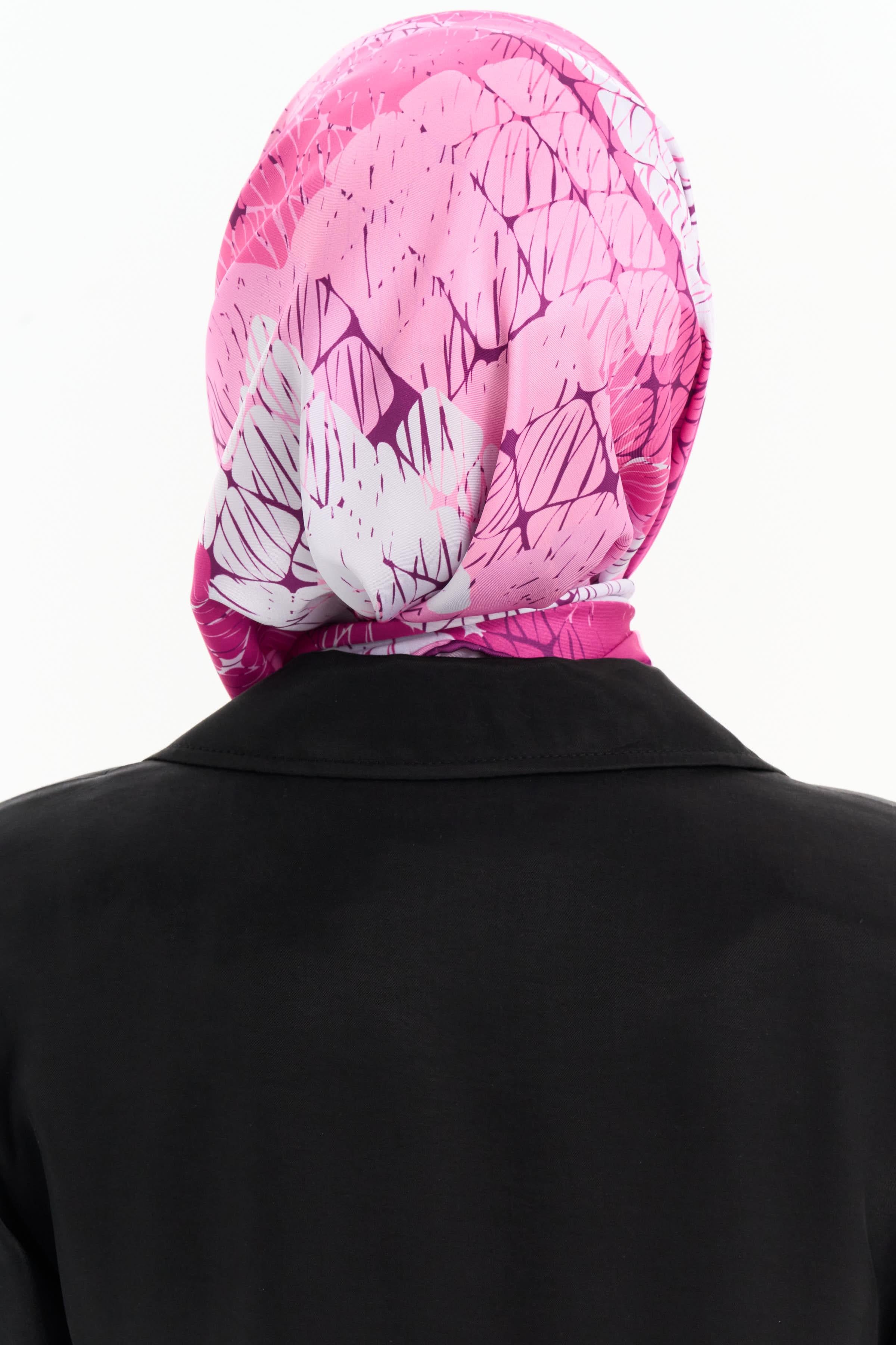 Çizgisel Dama Desenli Stil Eşarp - Fuşya TUGBA