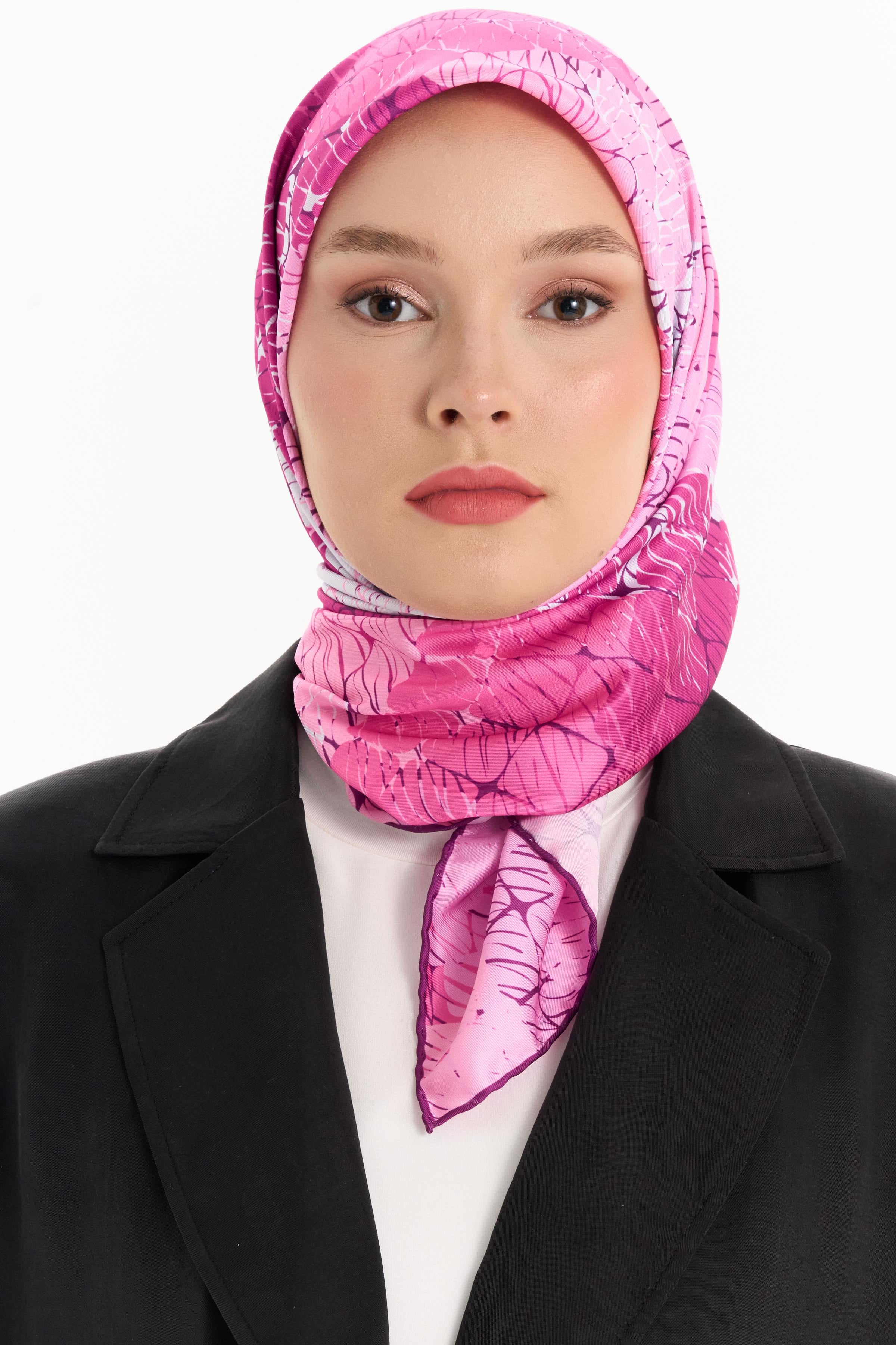 Çizgisel Dama Desenli Stil Eşarp - Fuşya TUGBA