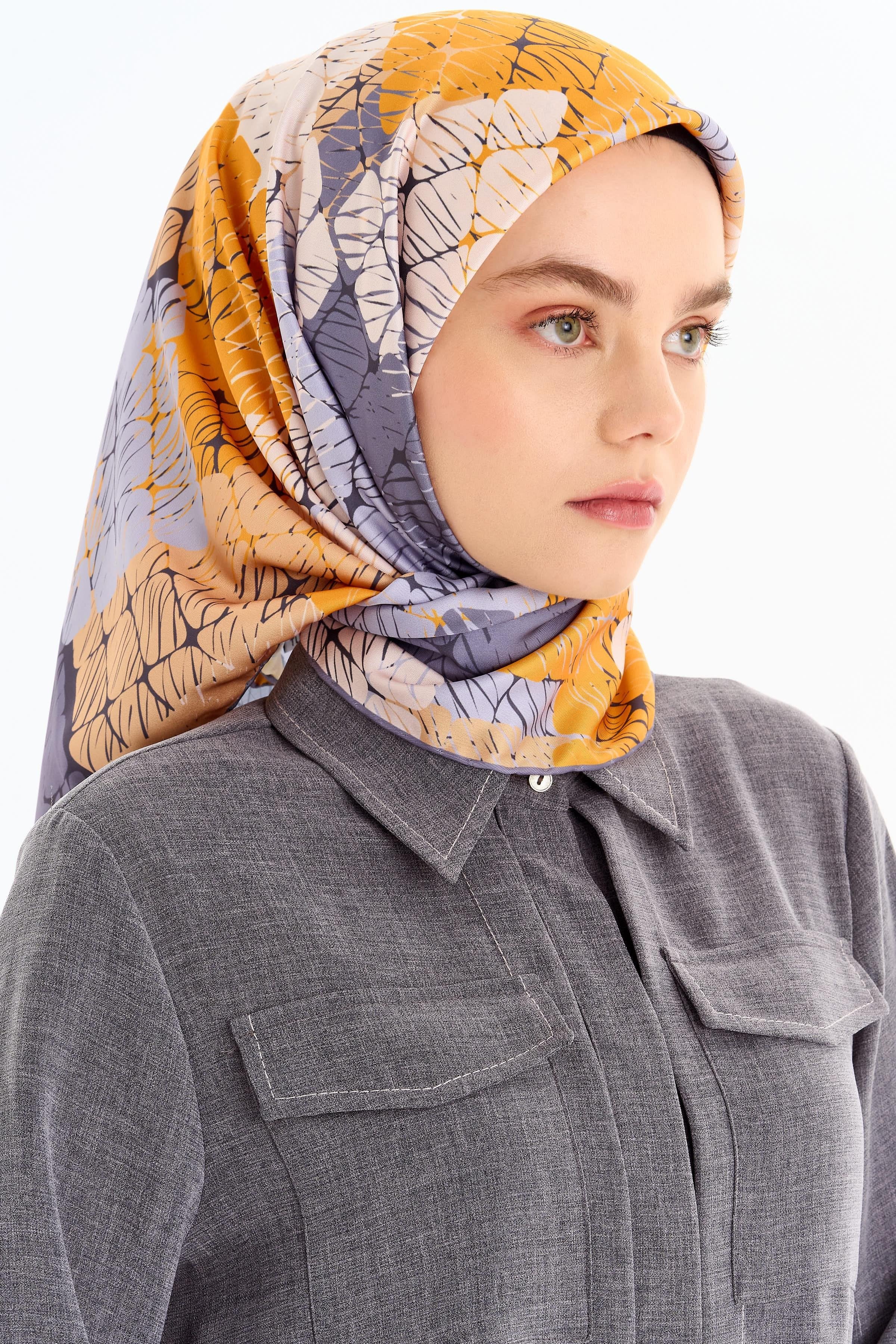 Çizgisel Dama Desenli Stil Eşarp - Sarı TUGBA