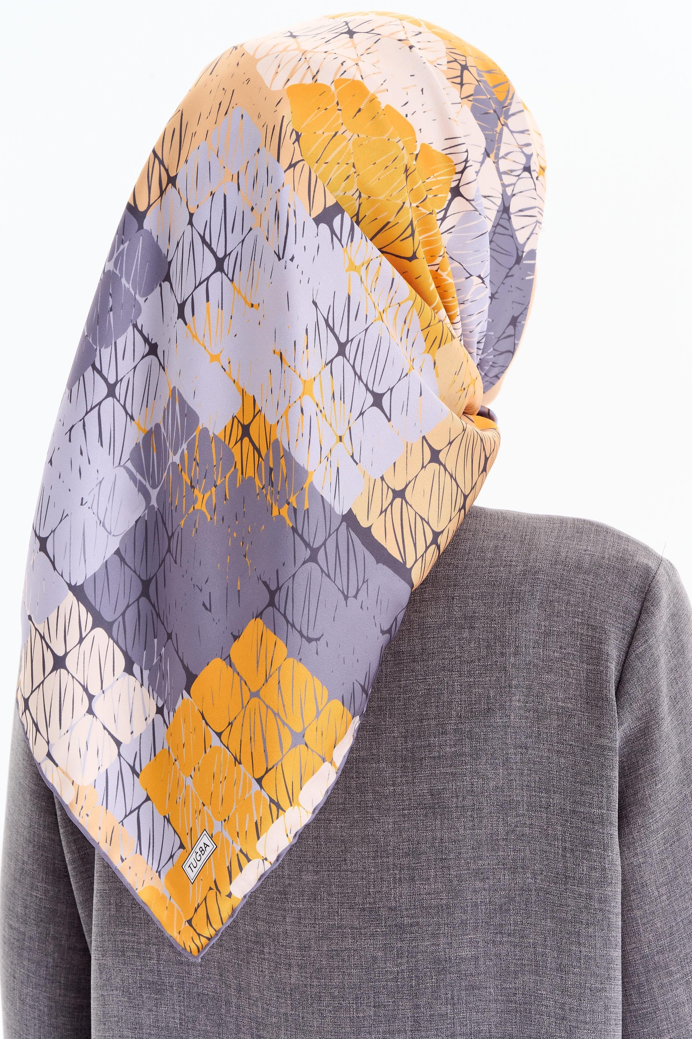 Çizgisel Dama Desenli Stil Eşarp - Sarı TUGBA