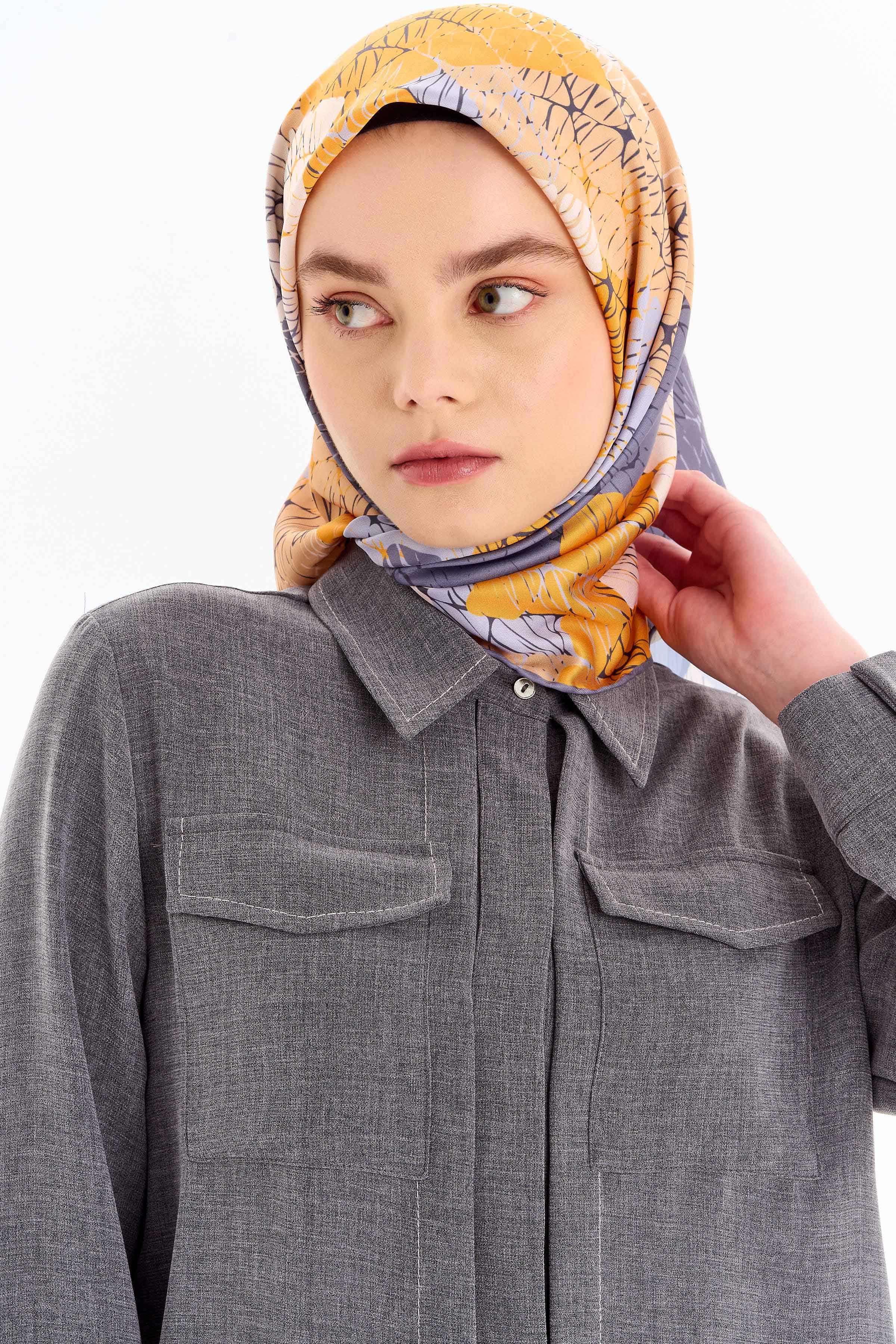 Çizgisel Dama Desenli Stil Eşarp - Sarı TUGBA