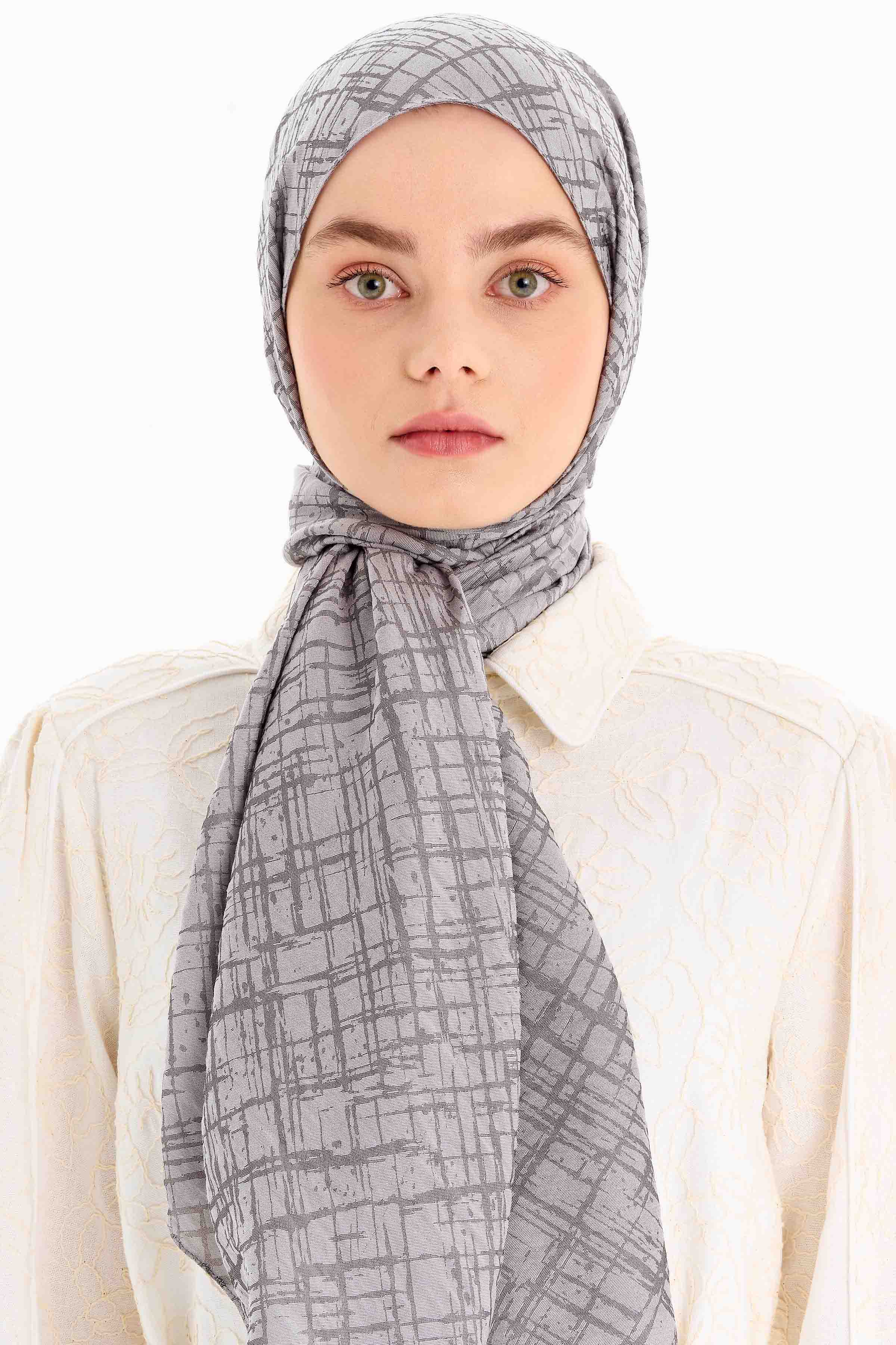 Çizik Desen Viskon Şal - Gri TUGBA