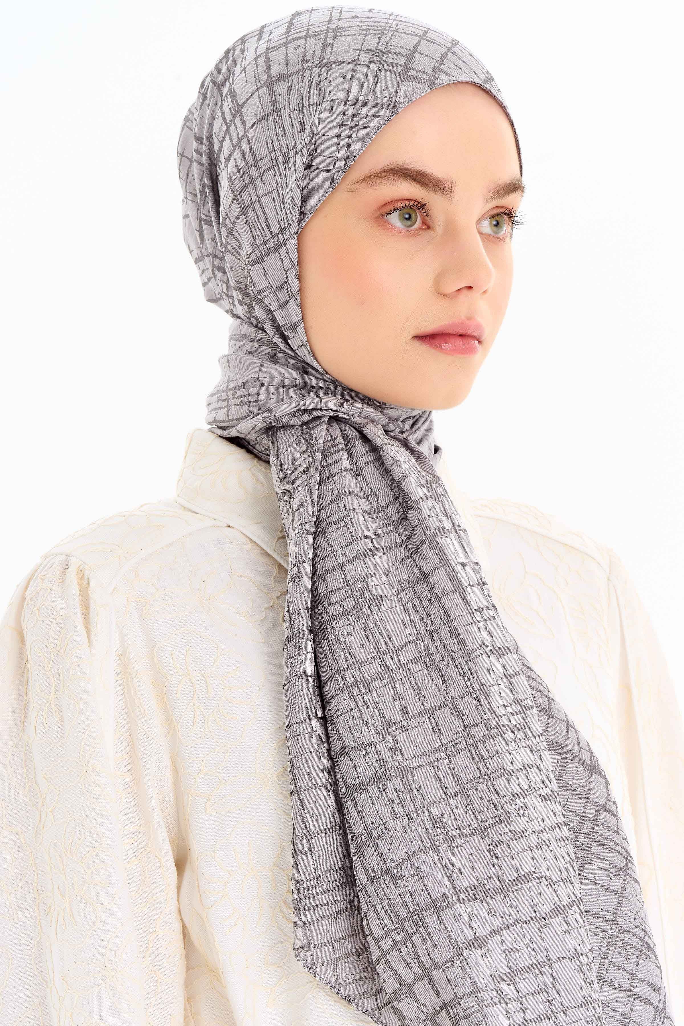 Çizik Desen Viskon Şal - Gri TUGBA