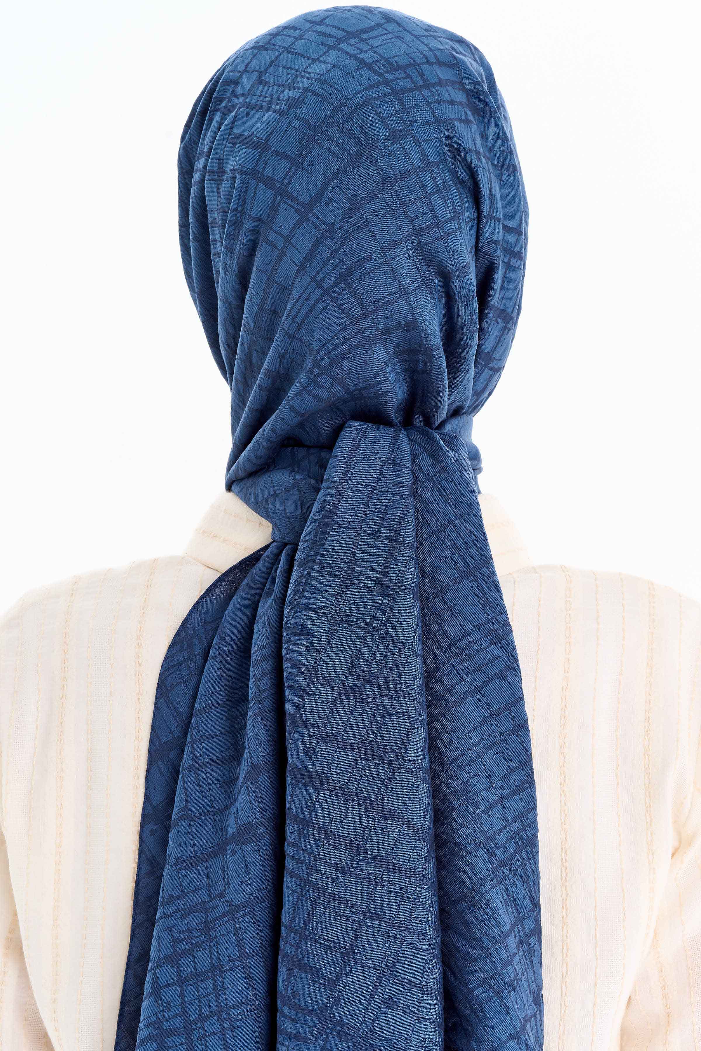 Çizik Desen Viskon Şal - İndigo TUGBA