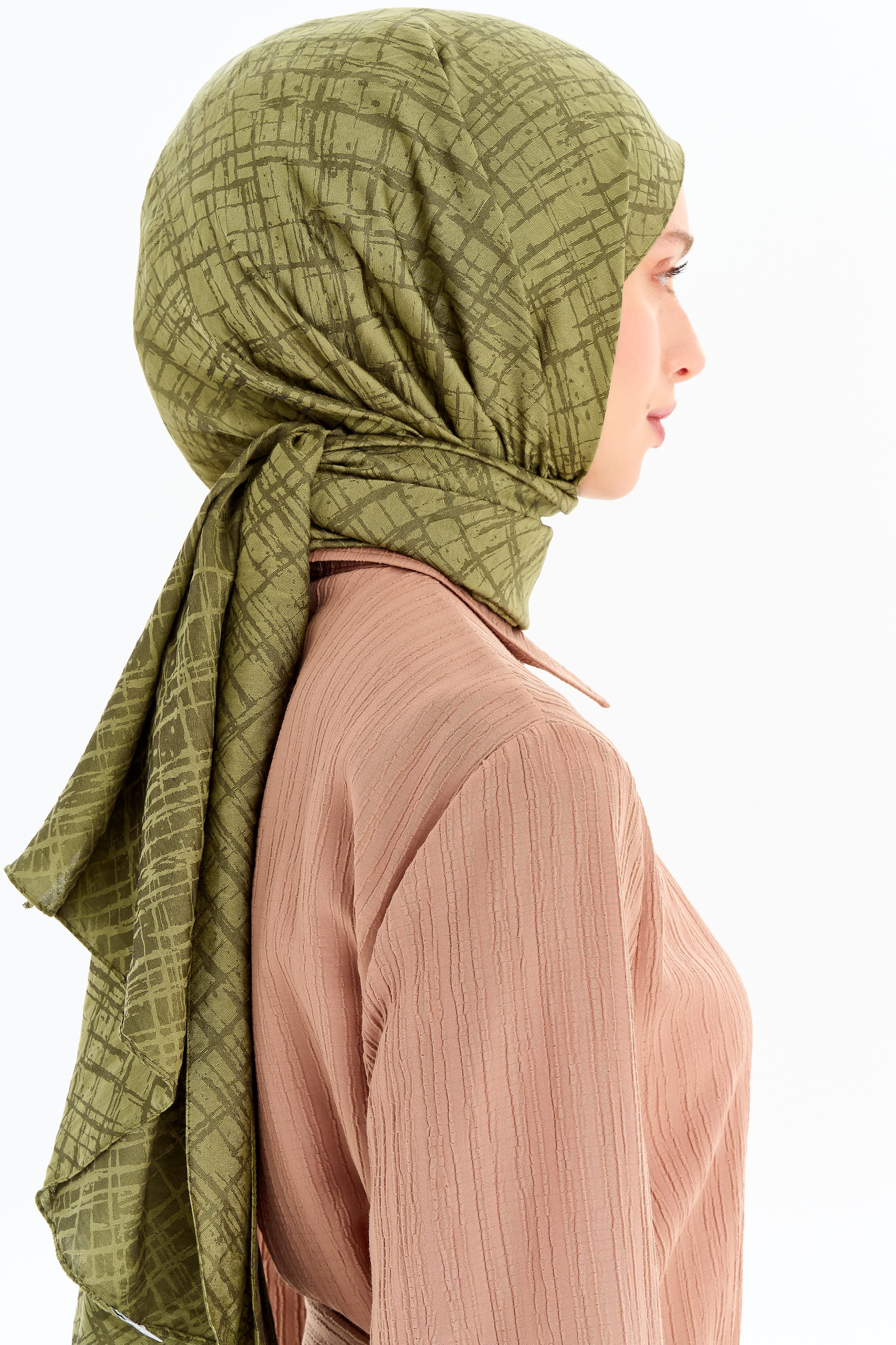 Çizik Desen Viskon Şal - Yeşil TUGBA