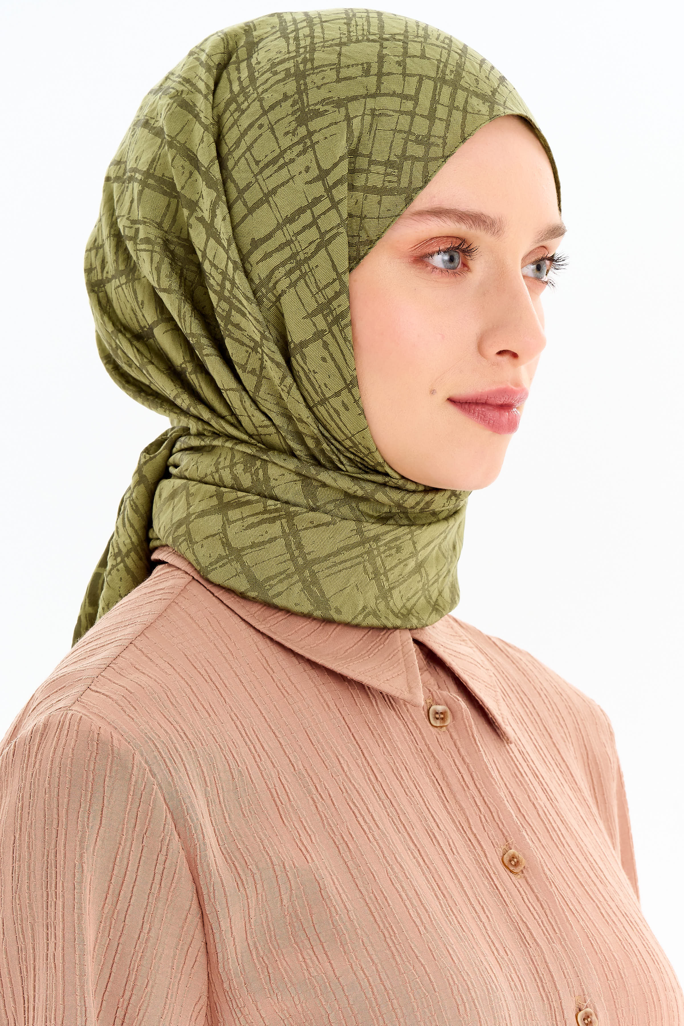 Çizik Desen Viskon Şal - Yeşil TUGBA