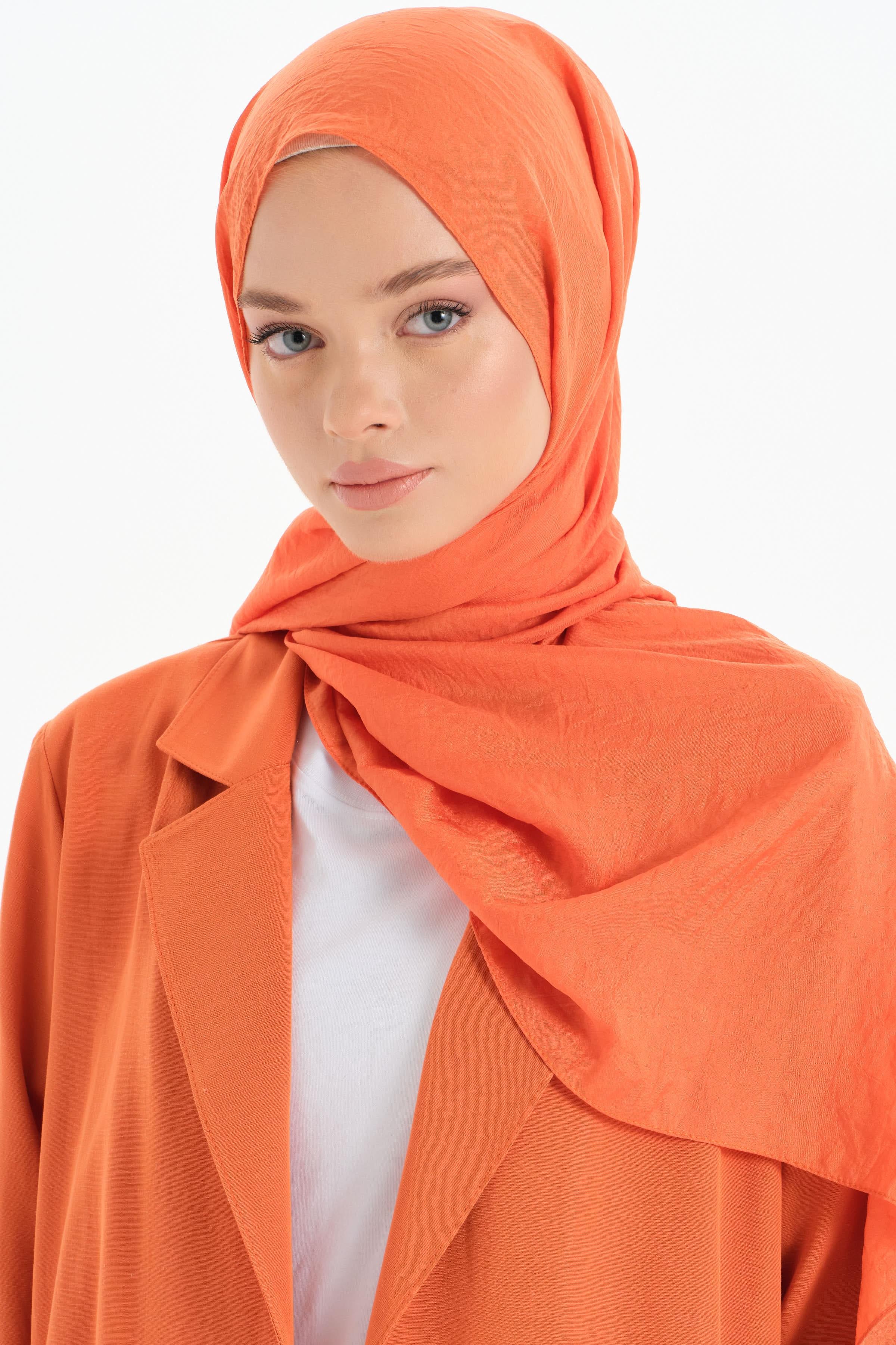 Düz Renk Crush Şal - Kiremit TUGBA