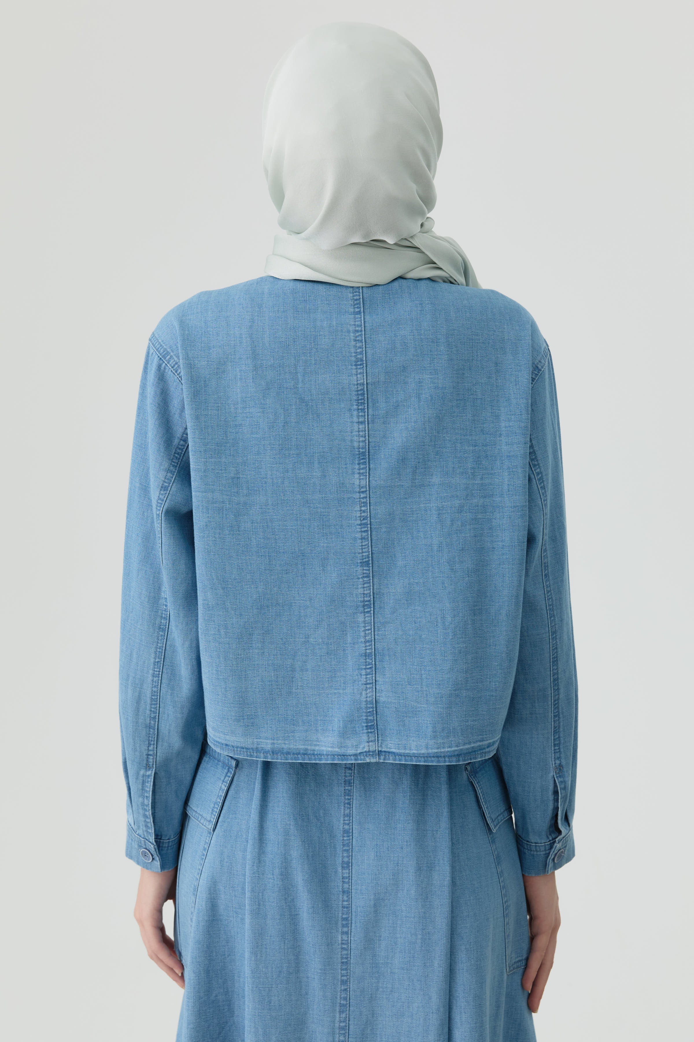 Crop Denim Gömlek - Açık Mavi TUGBA