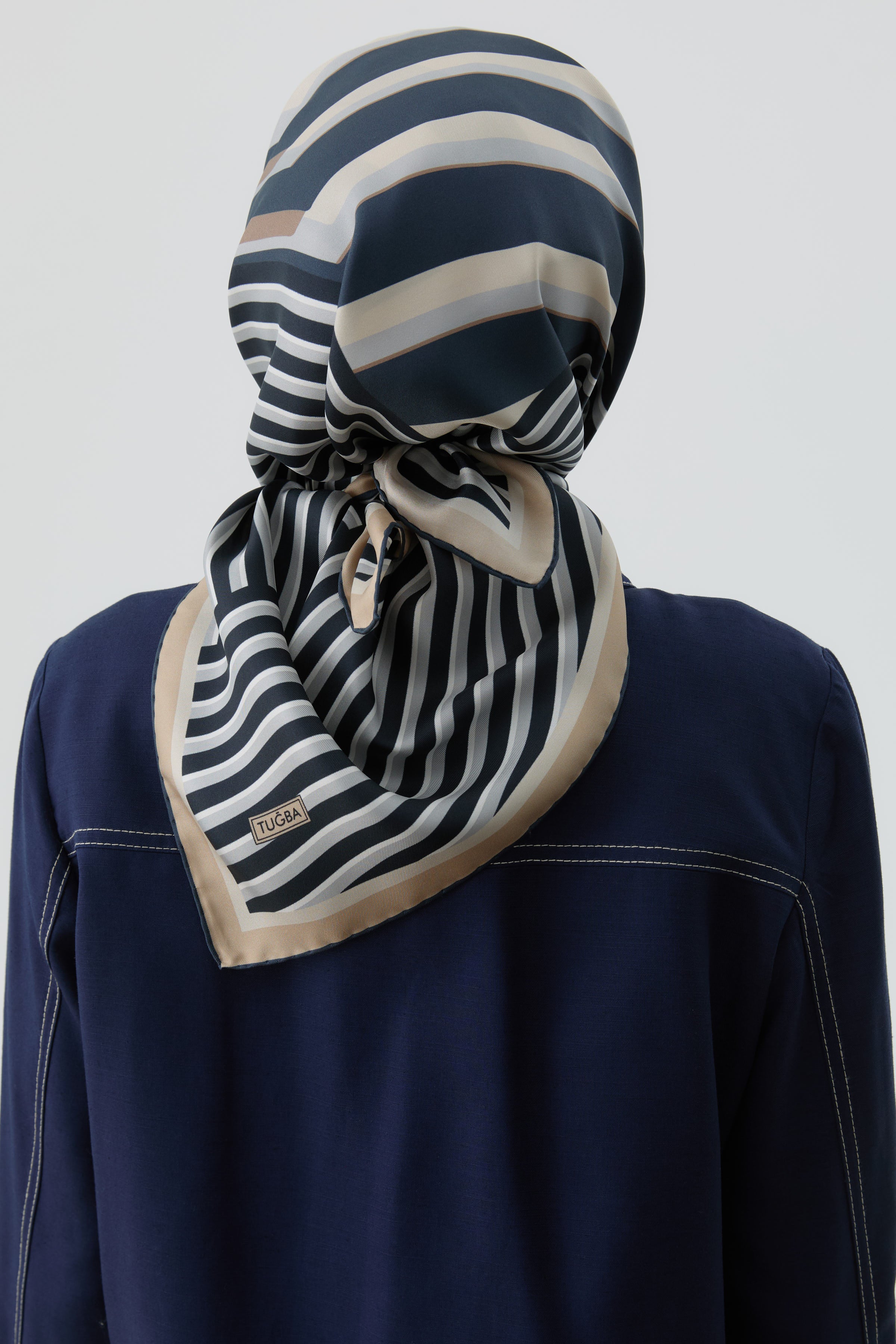 Çubuk Desenli Twill İpek Eşarp - Açık Mavi TUGBA