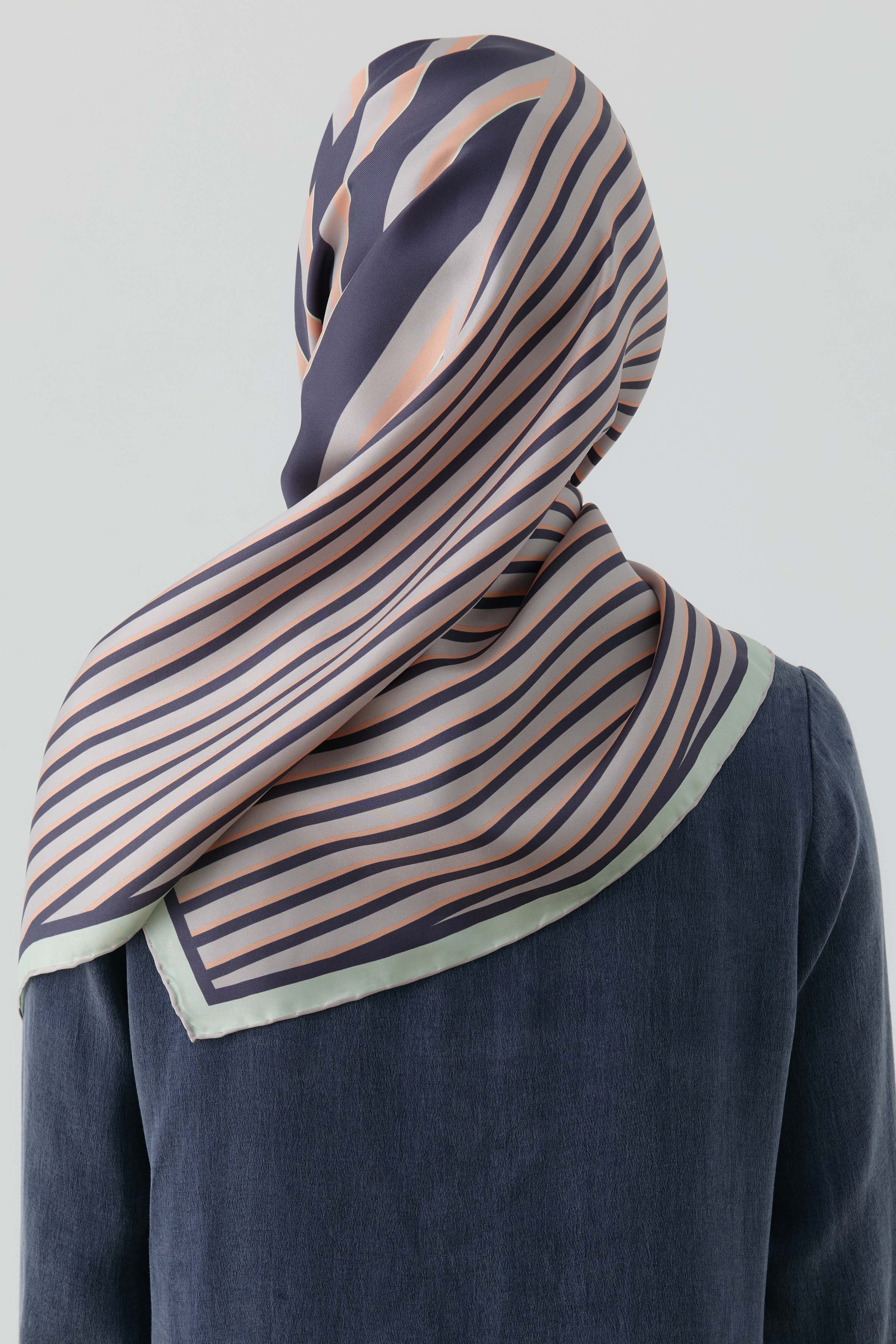 Çubuk Desenli Twill İpek Eşarp - Lila TUGBA