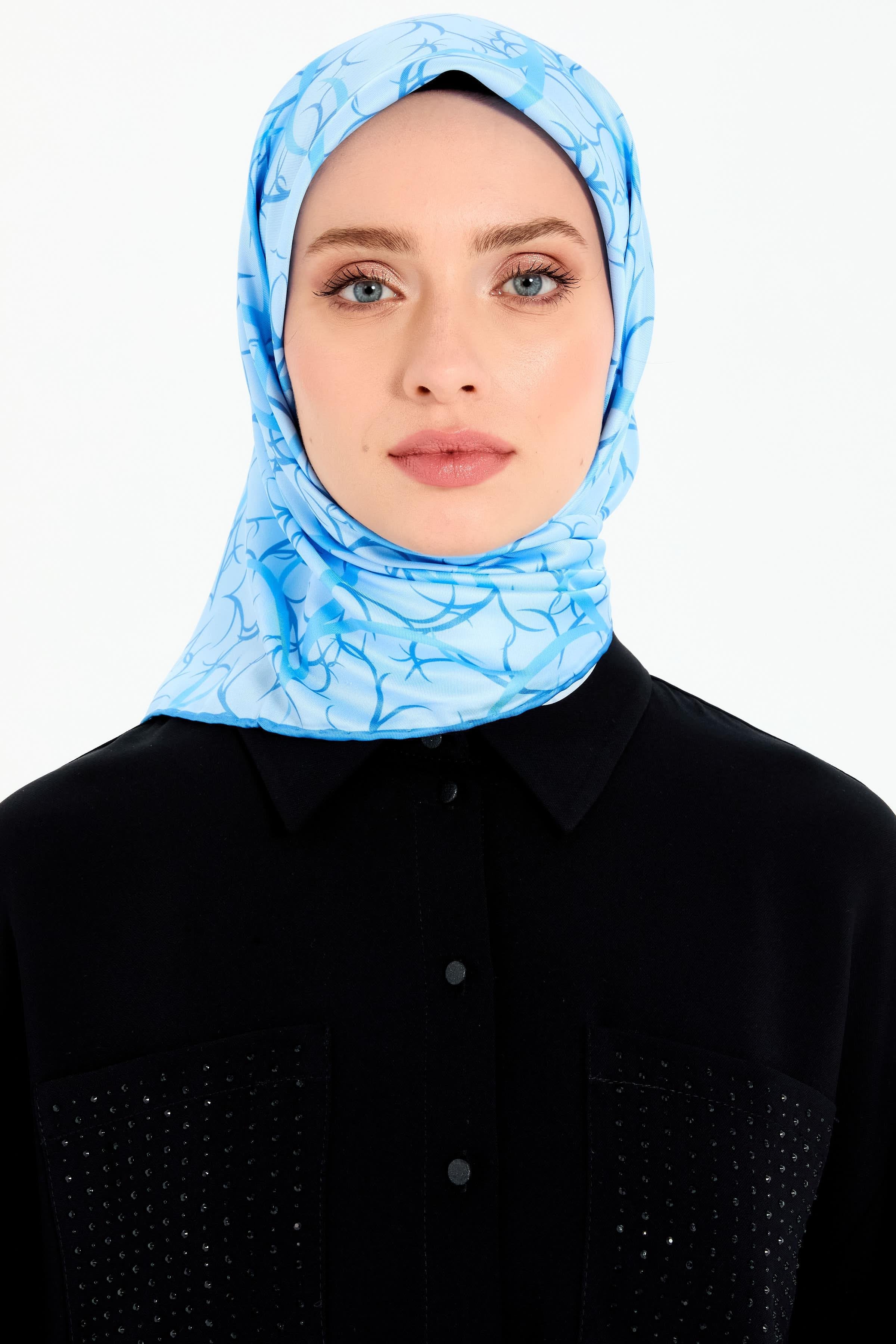 Dairesel Çizgi Desenli Stil Eşarp - Açık Mavi TUGBA