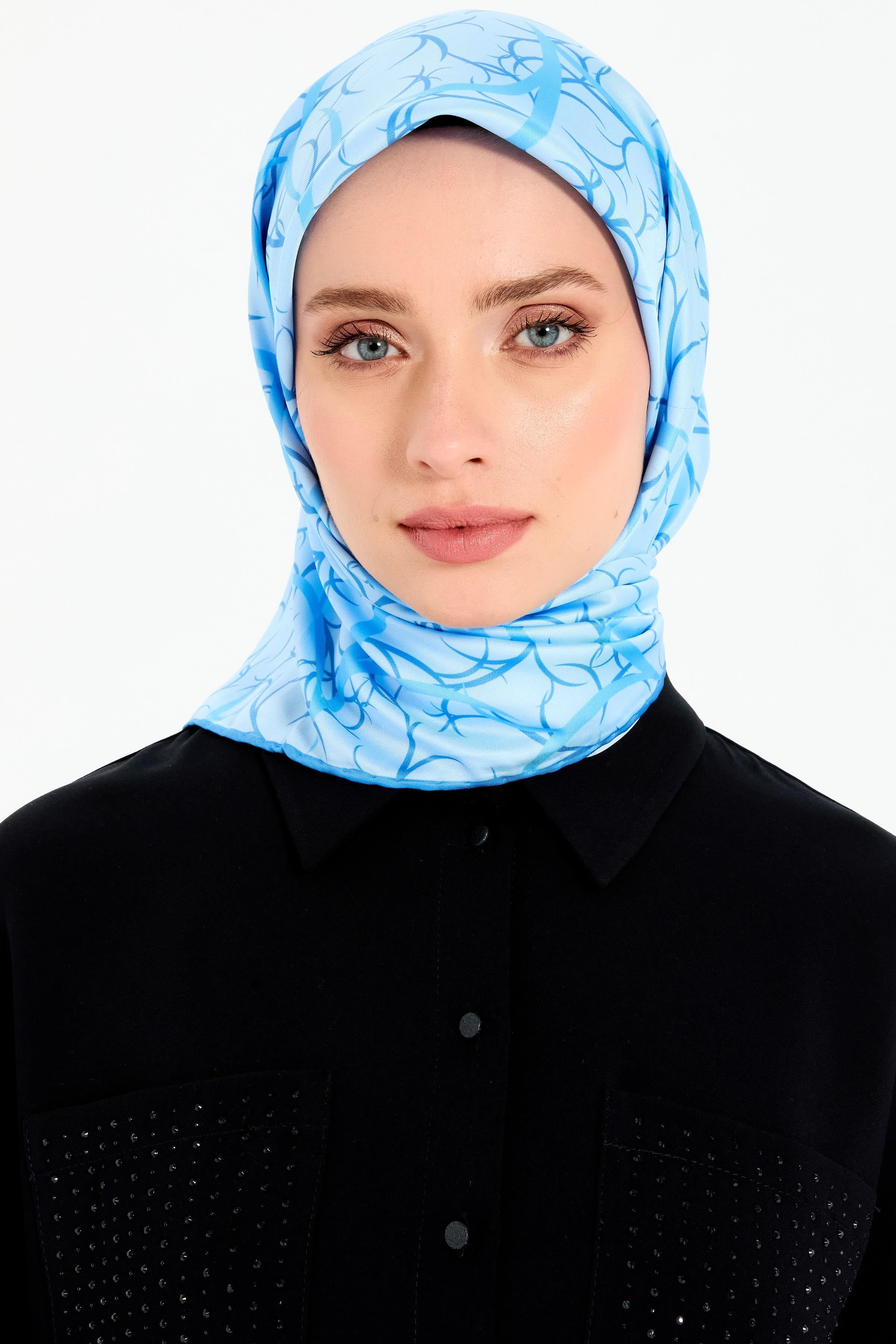 Dairesel Çizgi Desenli Stil Eşarp - Açık Mavi TUGBA