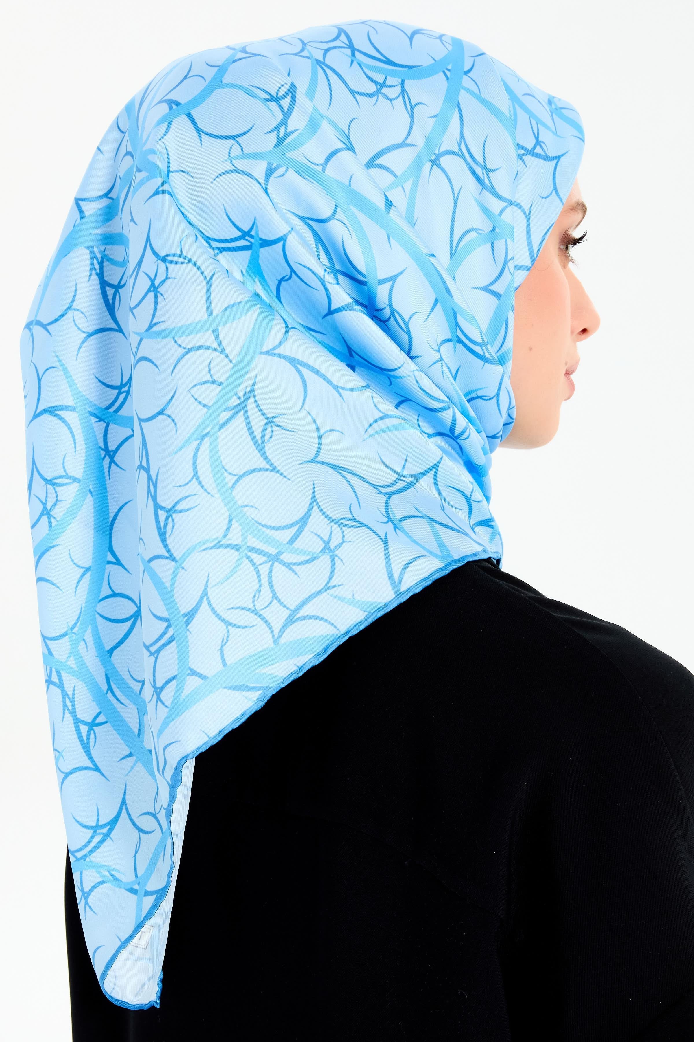 Dairesel Çizgi Desenli Stil Eşarp - Açık Mavi TUGBA