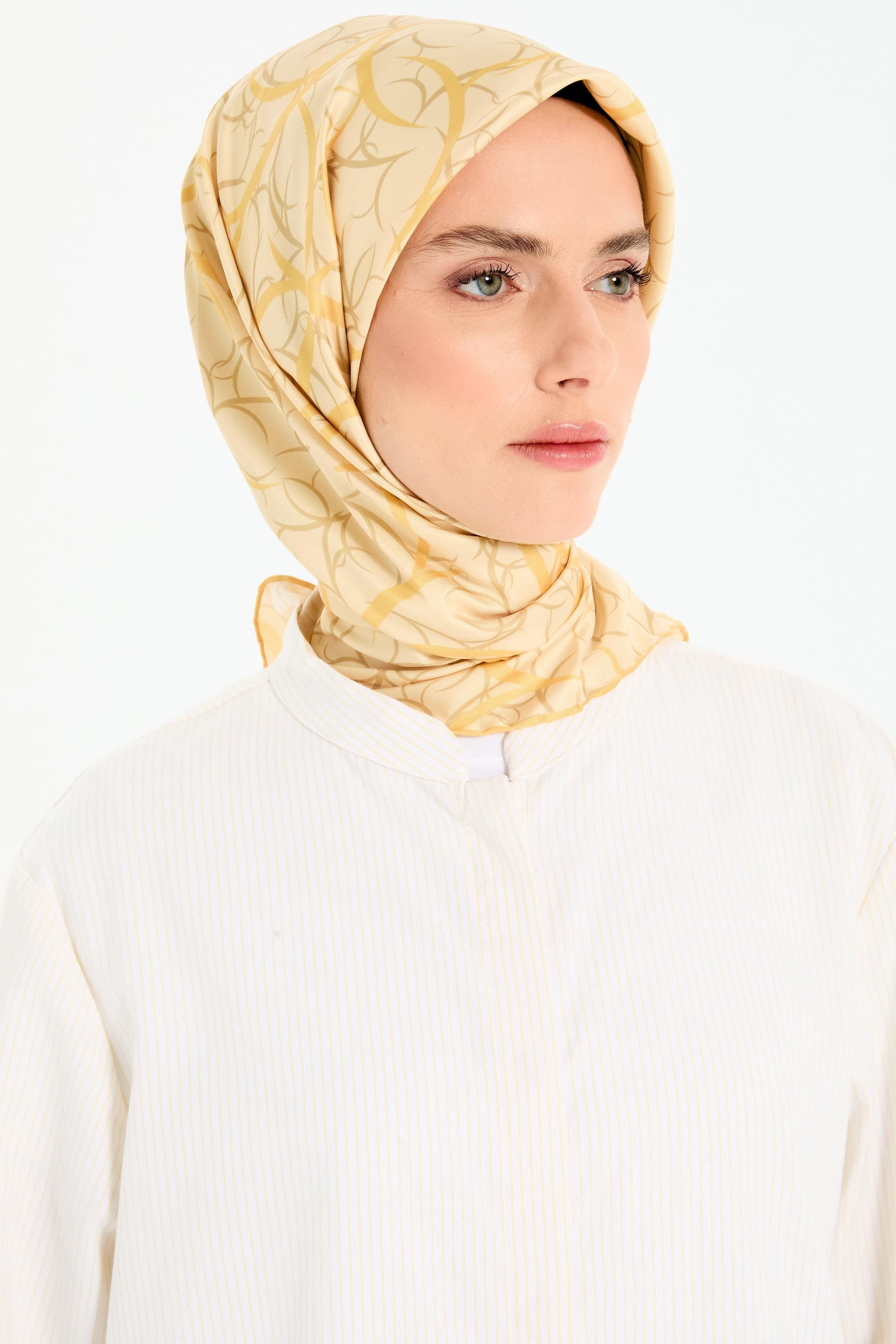 Dairesel Çizgi Desenli Stil Eşarp - Bal TUGBA