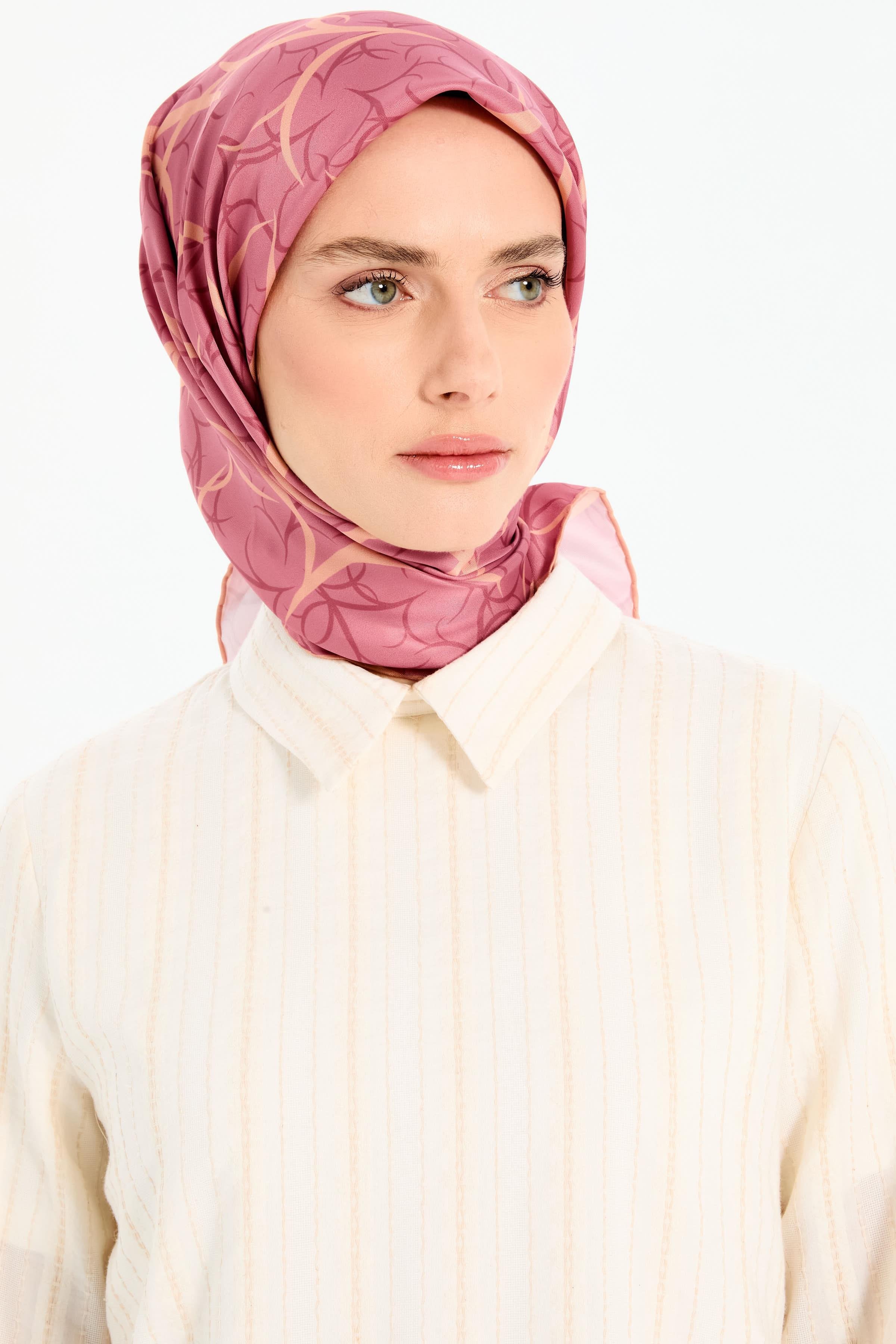 Dairesel Çizgi Desenli Stil Eşarp - Gül Kurusu TUGBA