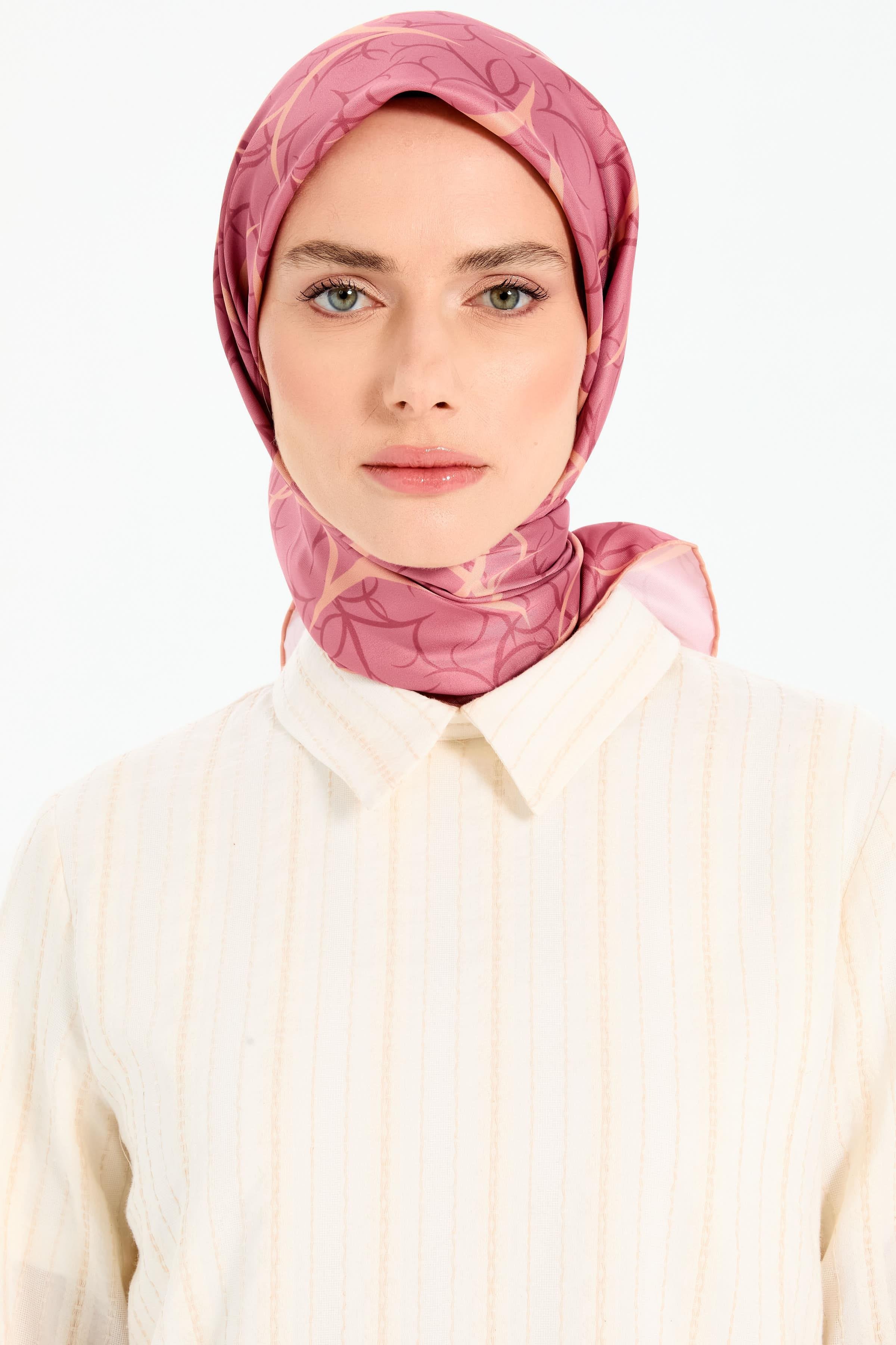 Dairesel Çizgi Desenli Stil Eşarp - Gül Kurusu TUGBA