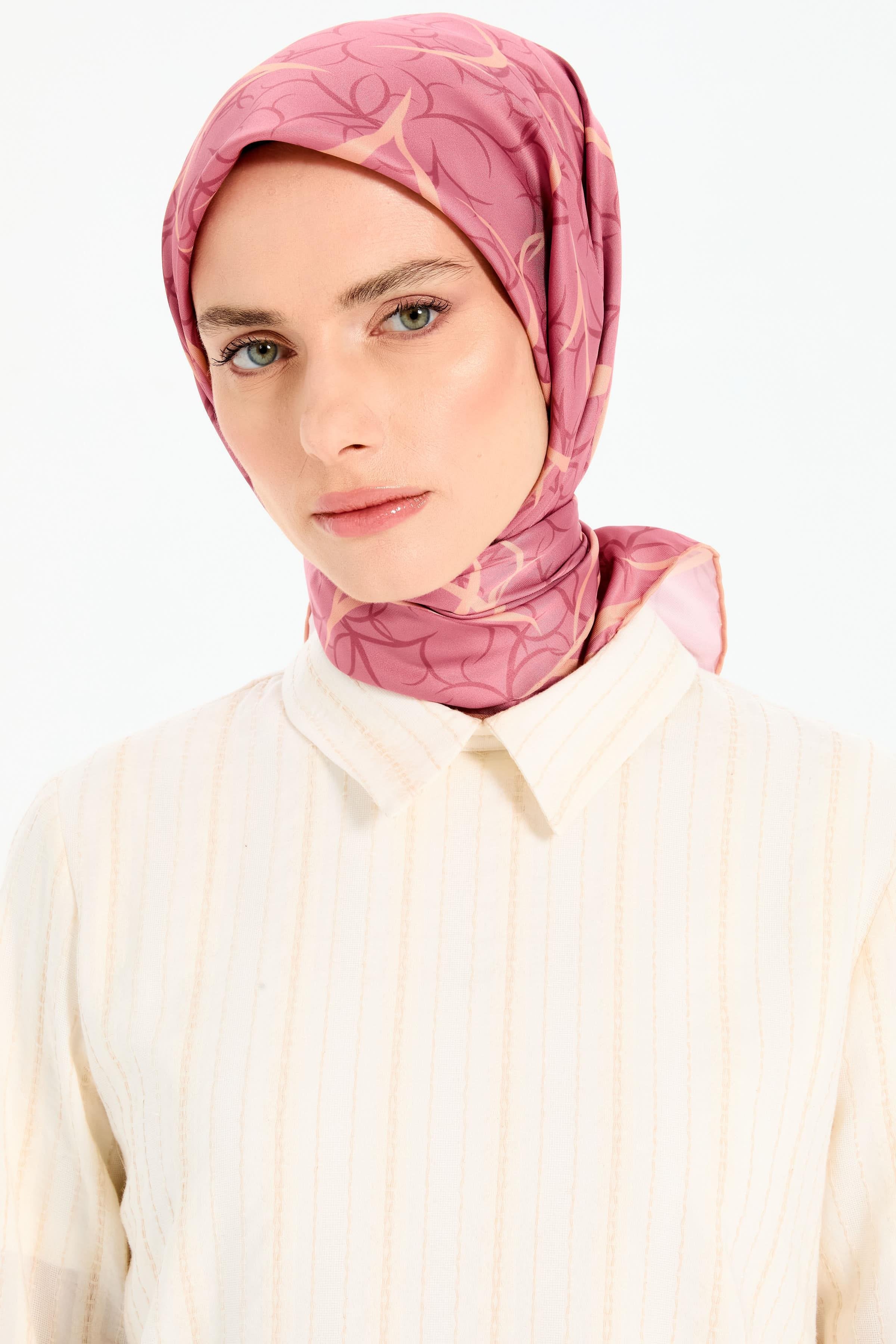 Dairesel Çizgi Desenli Stil Eşarp - Gül Kurusu TUGBA