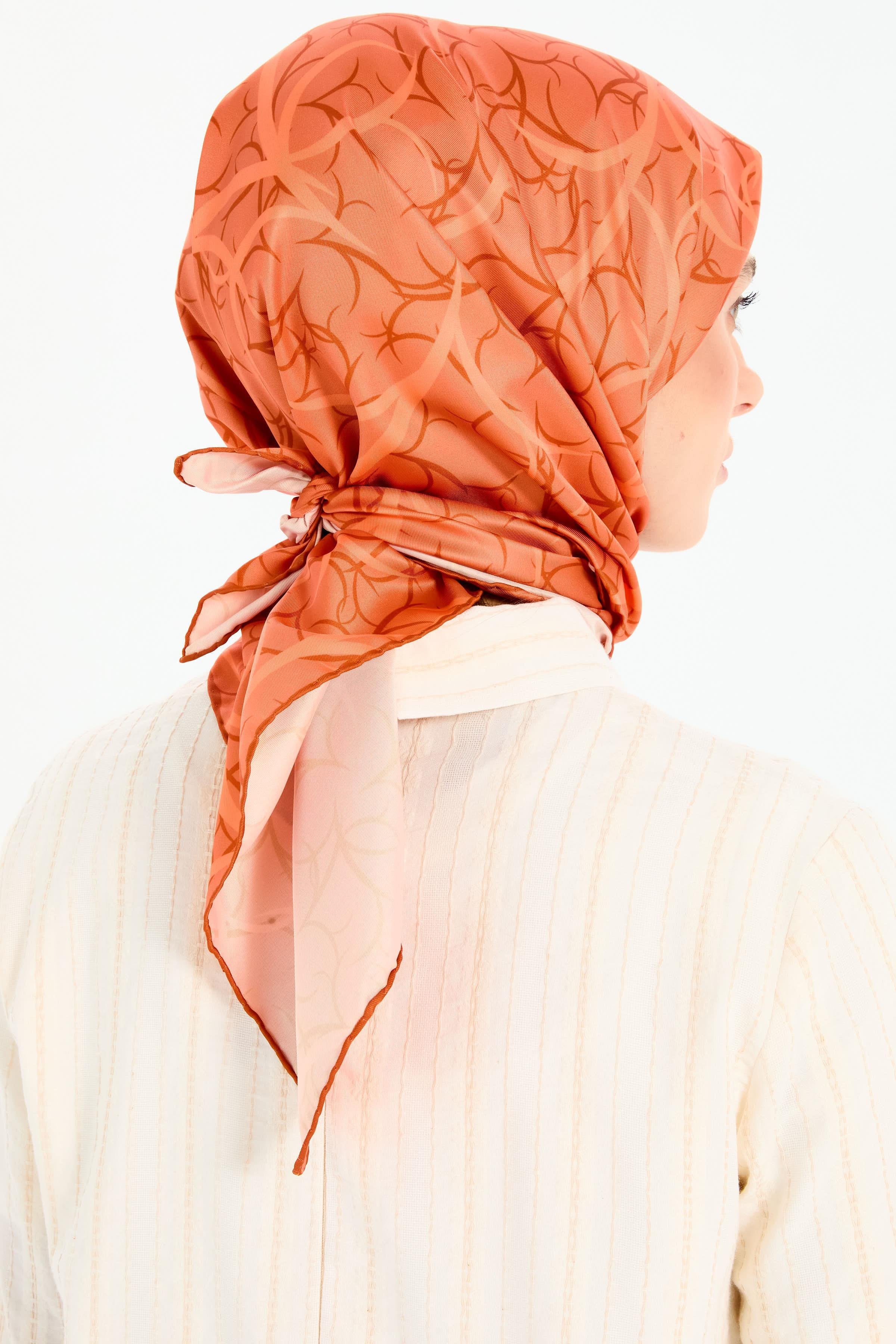 Dairesel Çizgi Desenli Stil Eşarp - Oranj TUGBA