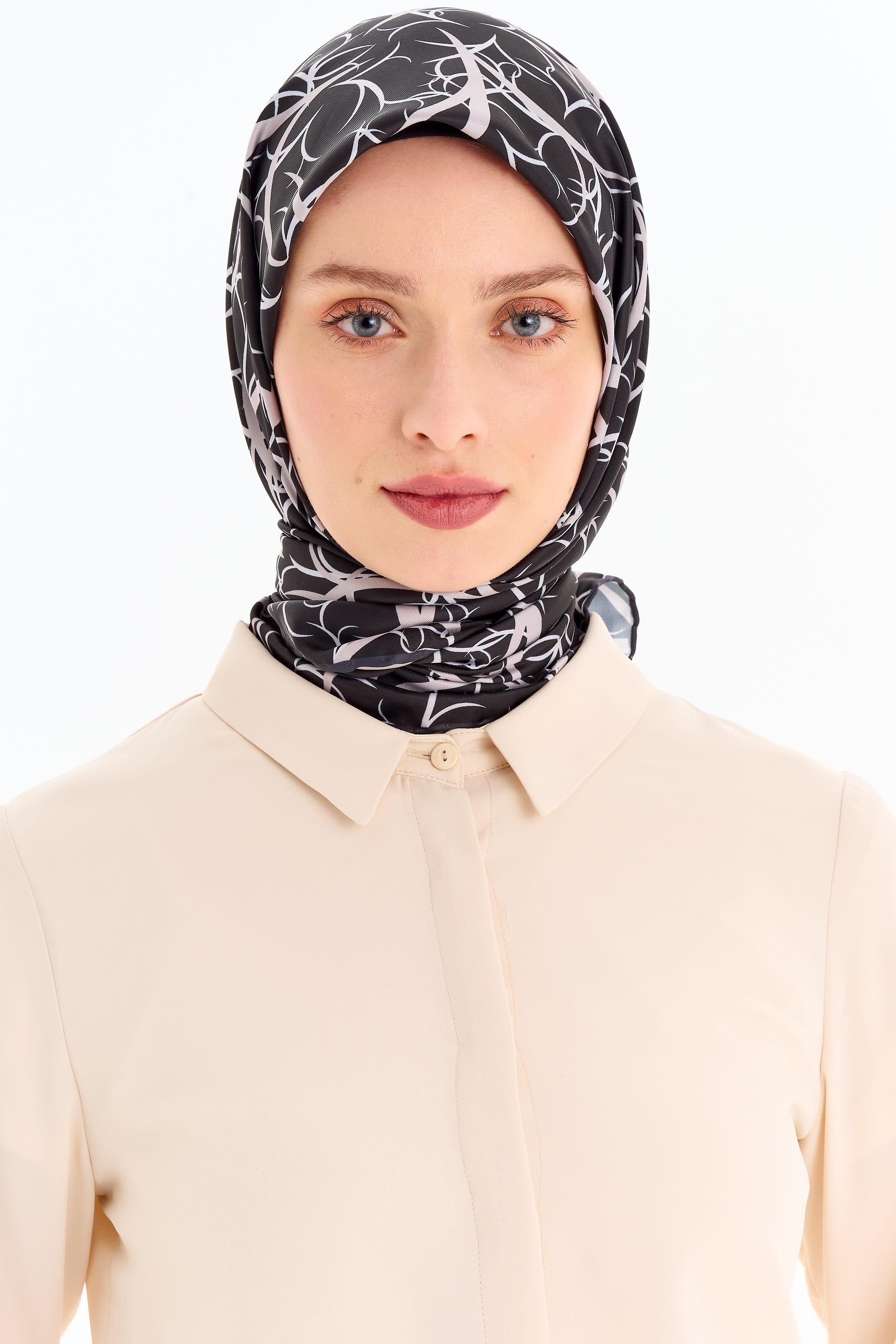 Dairesel Çizgi Desenli Stil Eşarp - Siyah TUGBA