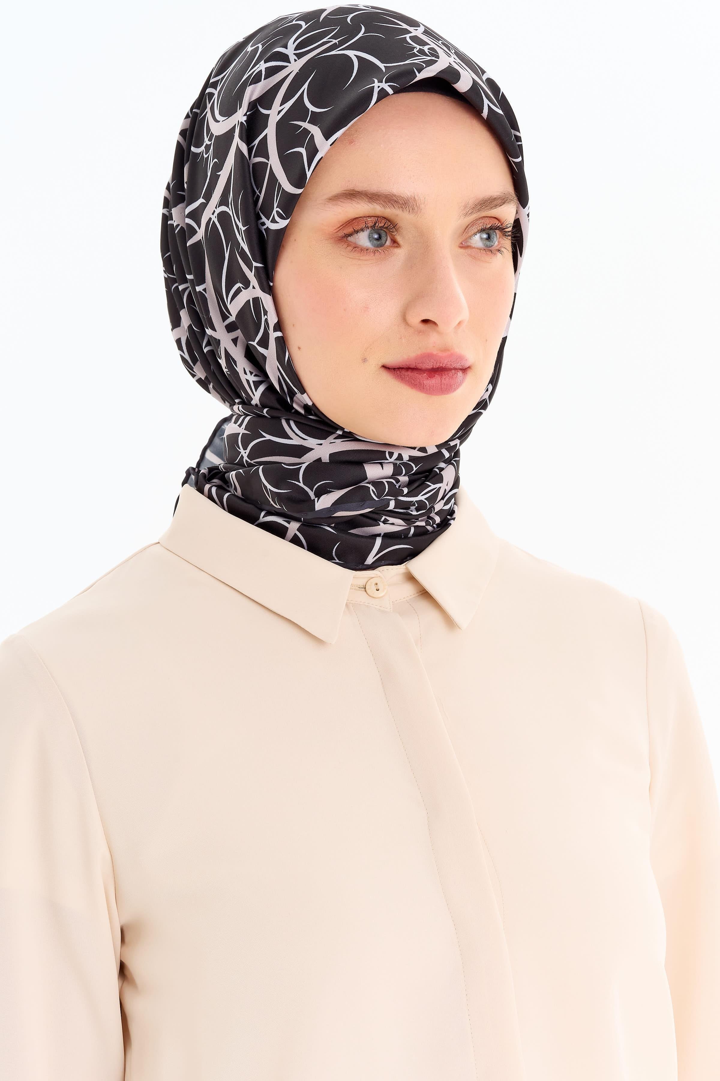 Dairesel Çizgi Desenli Stil Eşarp - Siyah TUGBA