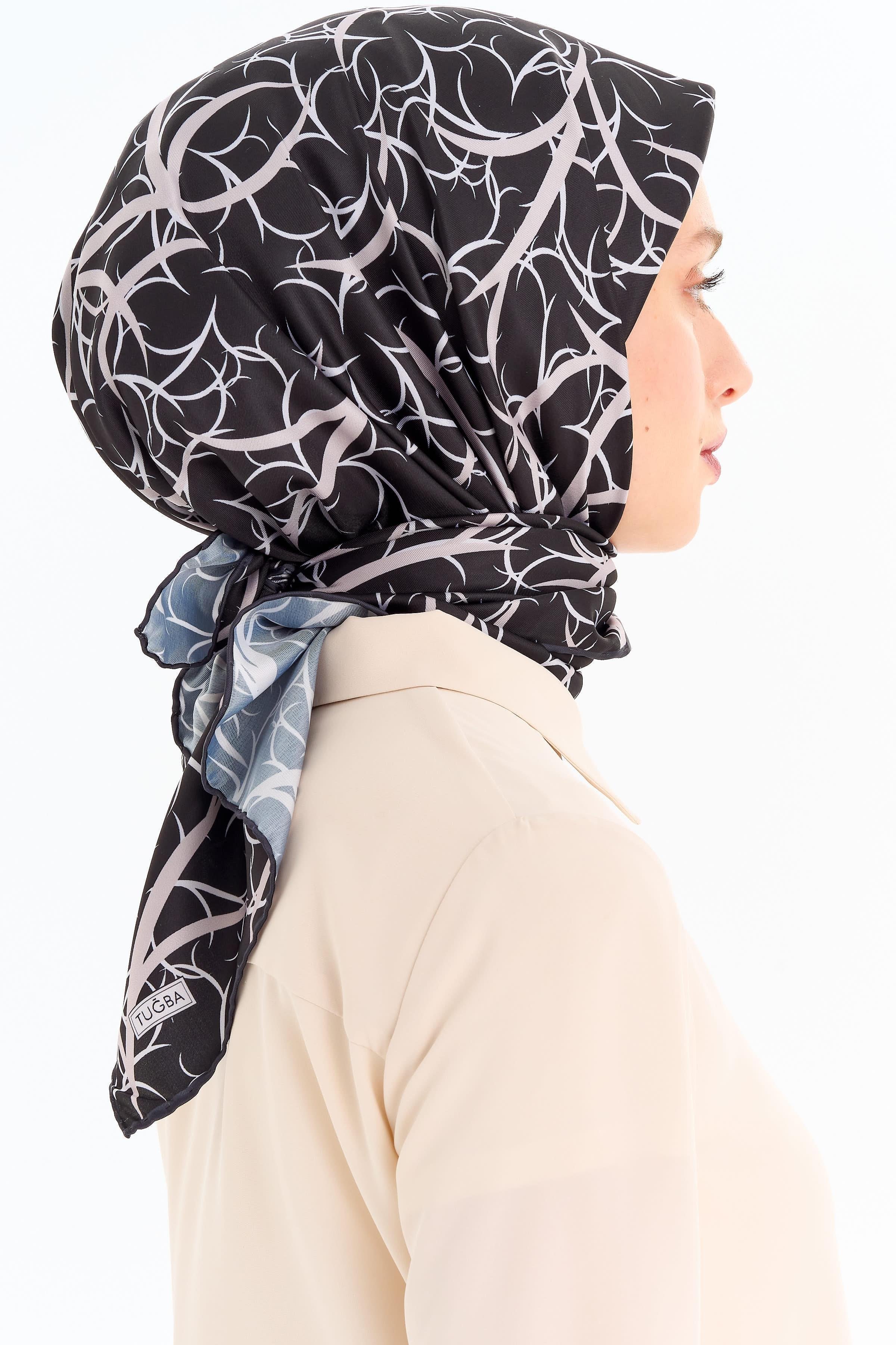Dairesel Çizgi Desenli Stil Eşarp - Siyah TUGBA