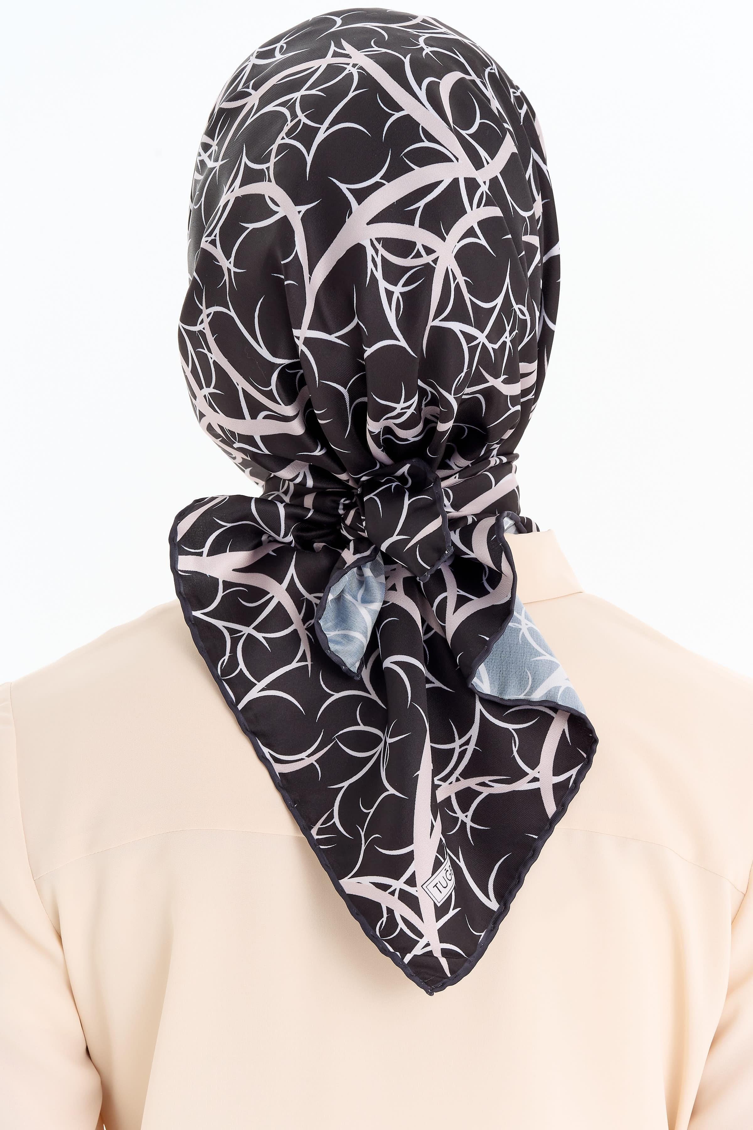 Dairesel Çizgi Desenli Stil Eşarp - Siyah TUGBA