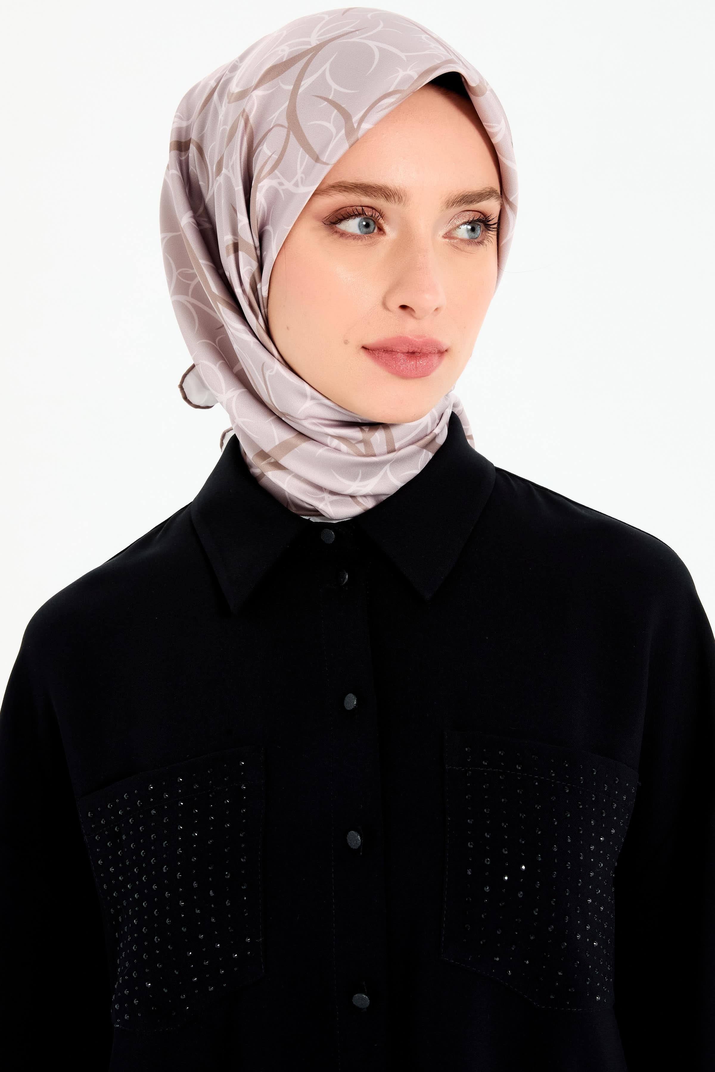 Dairesel Çizgi Desenli Stil Eşarp - Vizon TUGBA