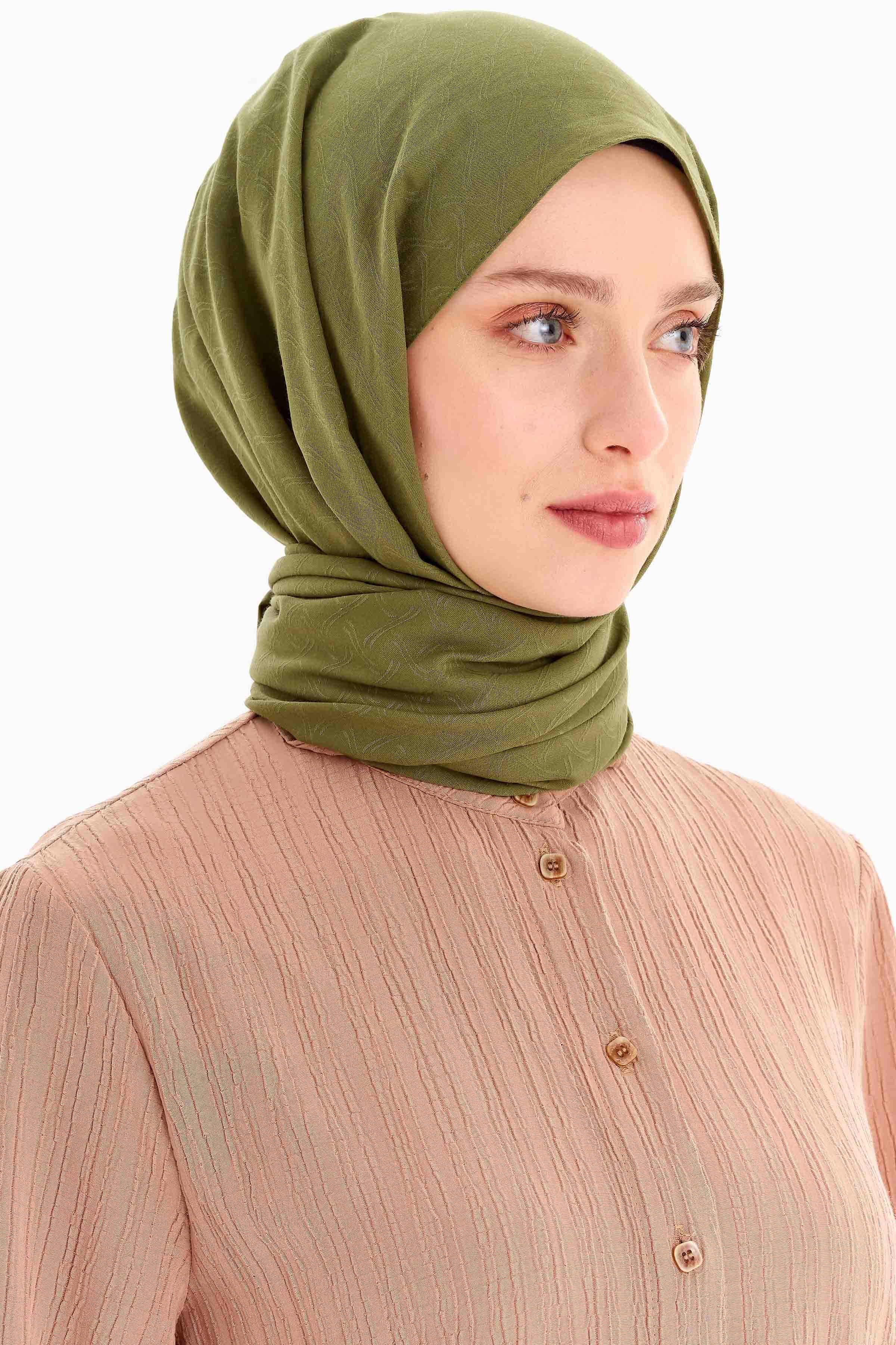 Dairesel Desen Pamuk Şal - Haki TUGBA