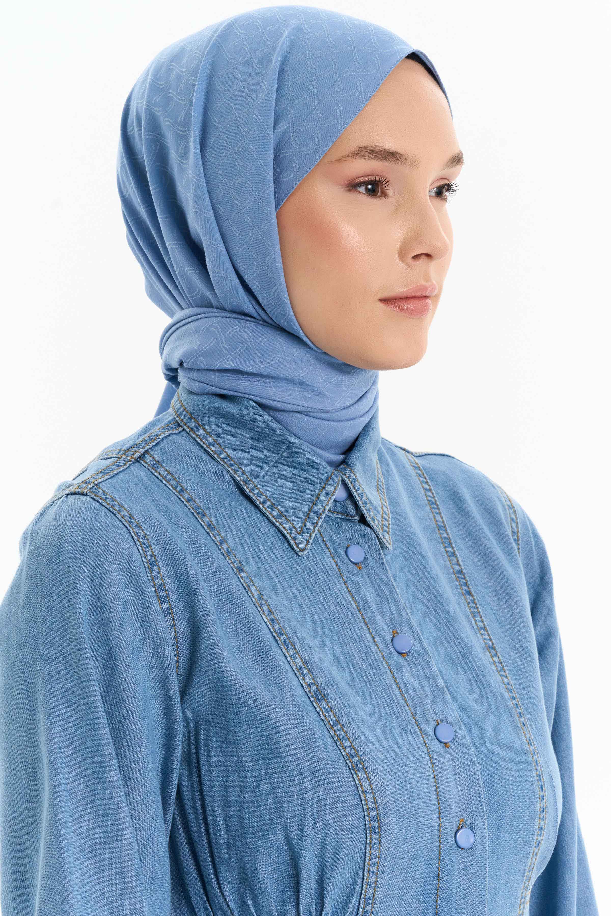 Dairesel Desen Pamuk Şal - İndigo TUGBA