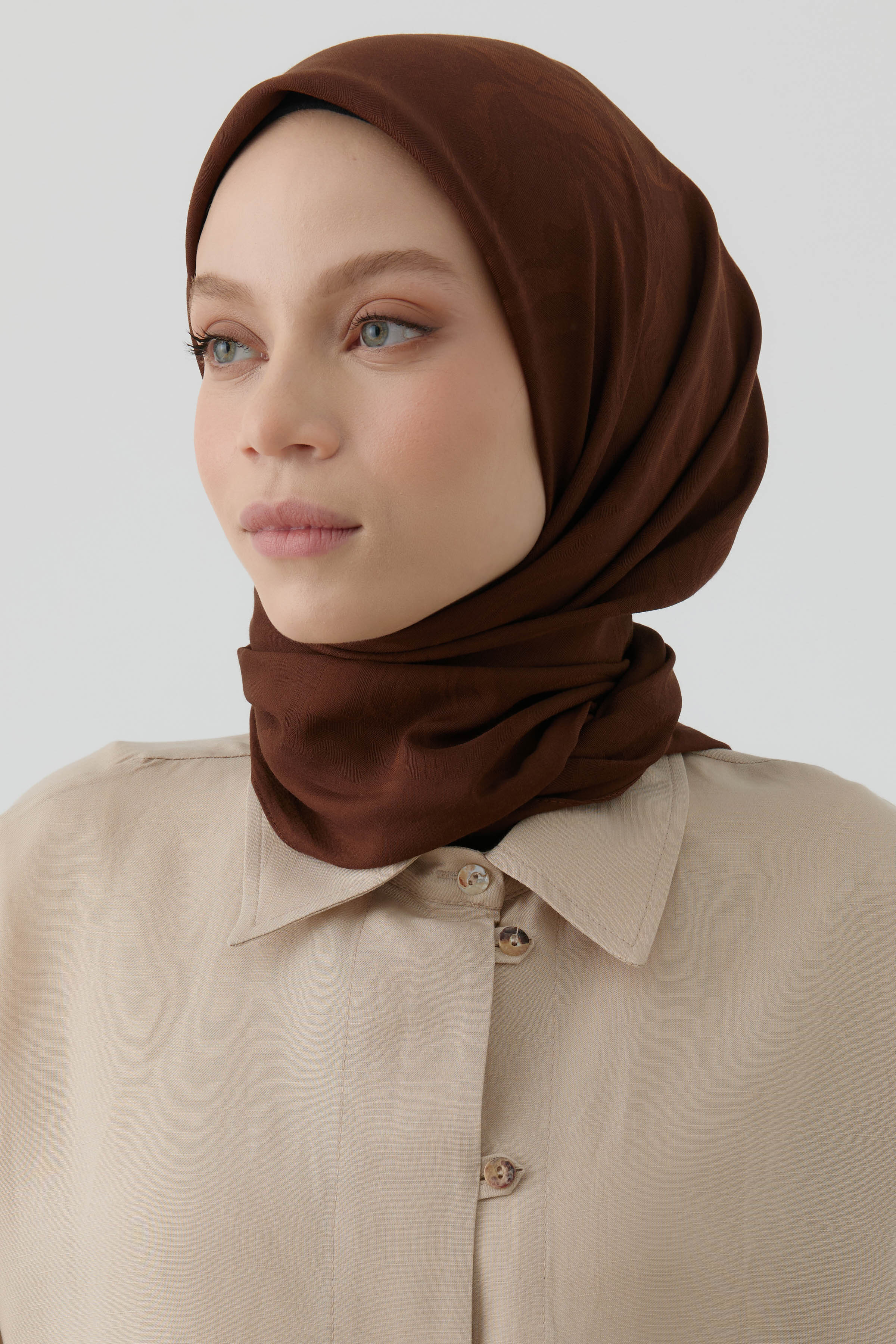 Dalga Desen Stil Eşarp - Kahve TUGBA