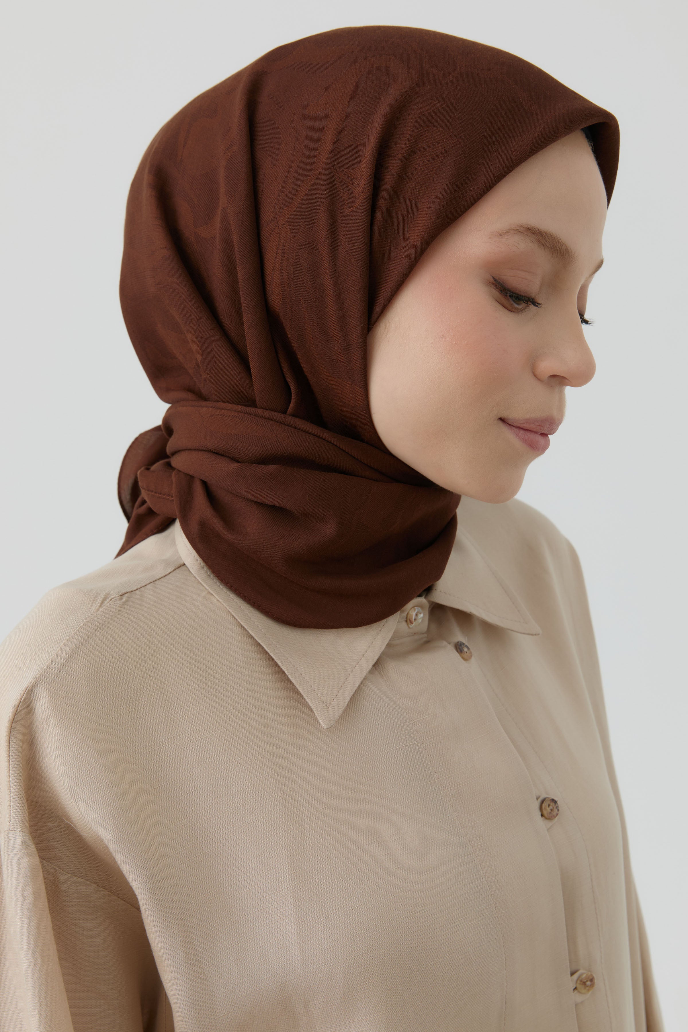 Dalga Desen Stil Eşarp - Kahve TUGBA