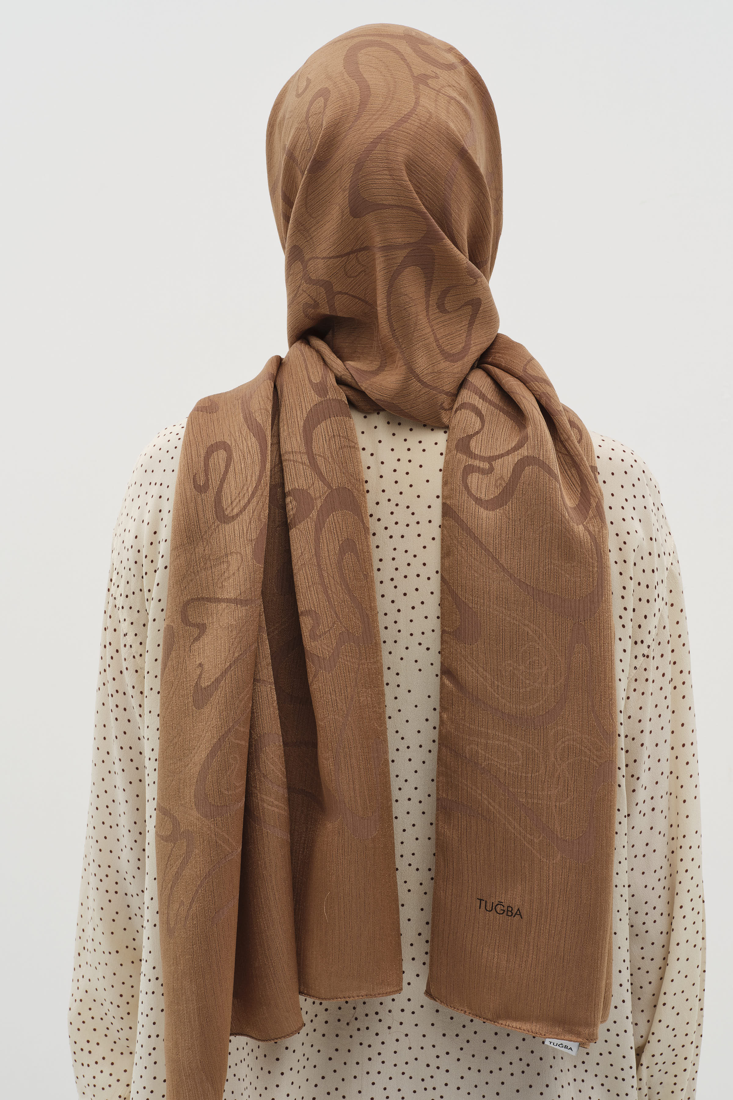 Dalga Desenli Floş Şal - Açık Kahve TUGBA