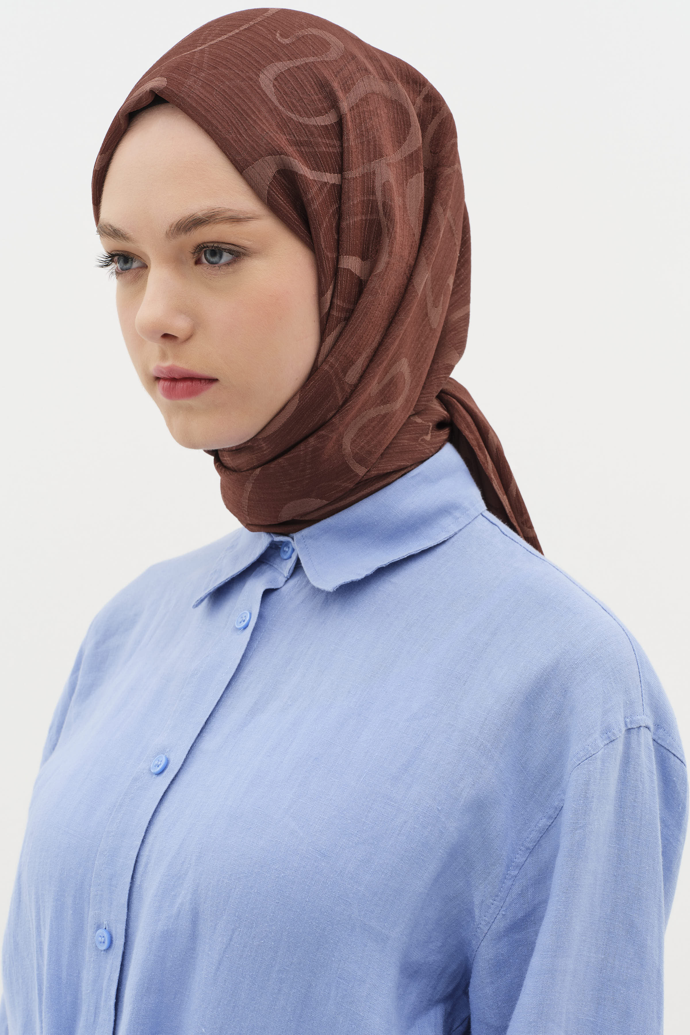 Dalga Desenli Floş Şal - Bakır TUĞBA