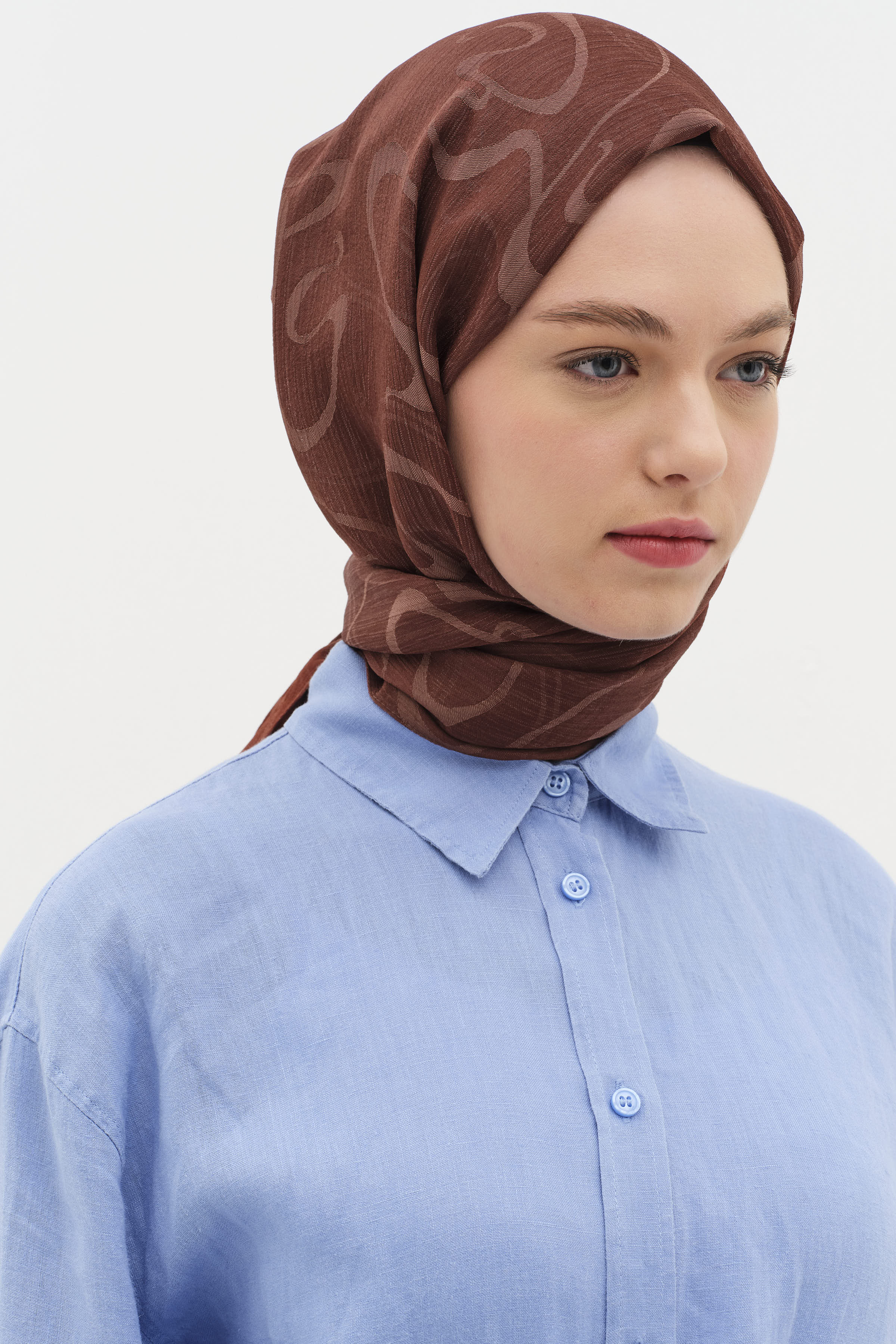 Dalga Desenli Floş Şal - Bakır TUĞBA