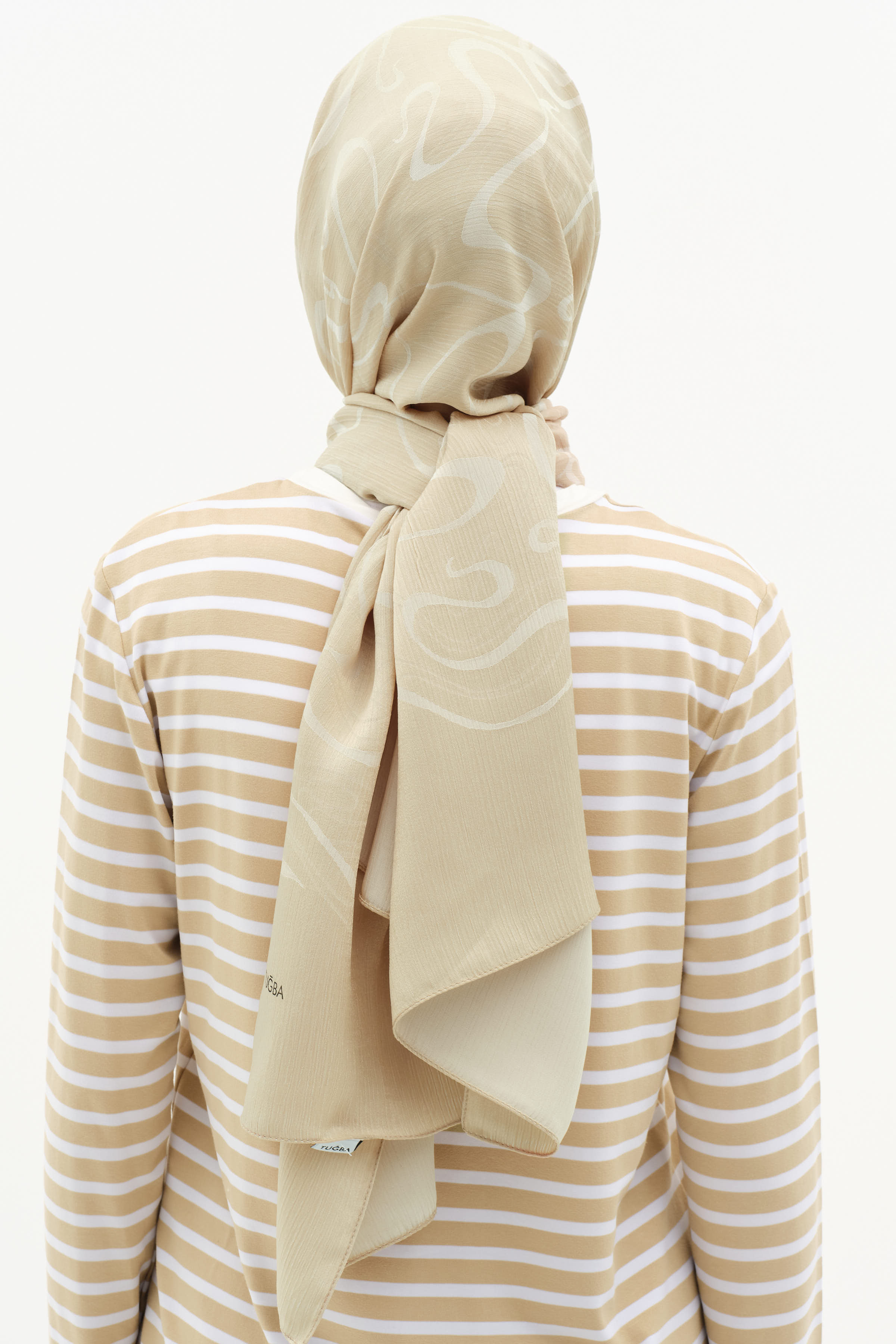 Dalga Desenli Floş Şal - Bej TUĞBA