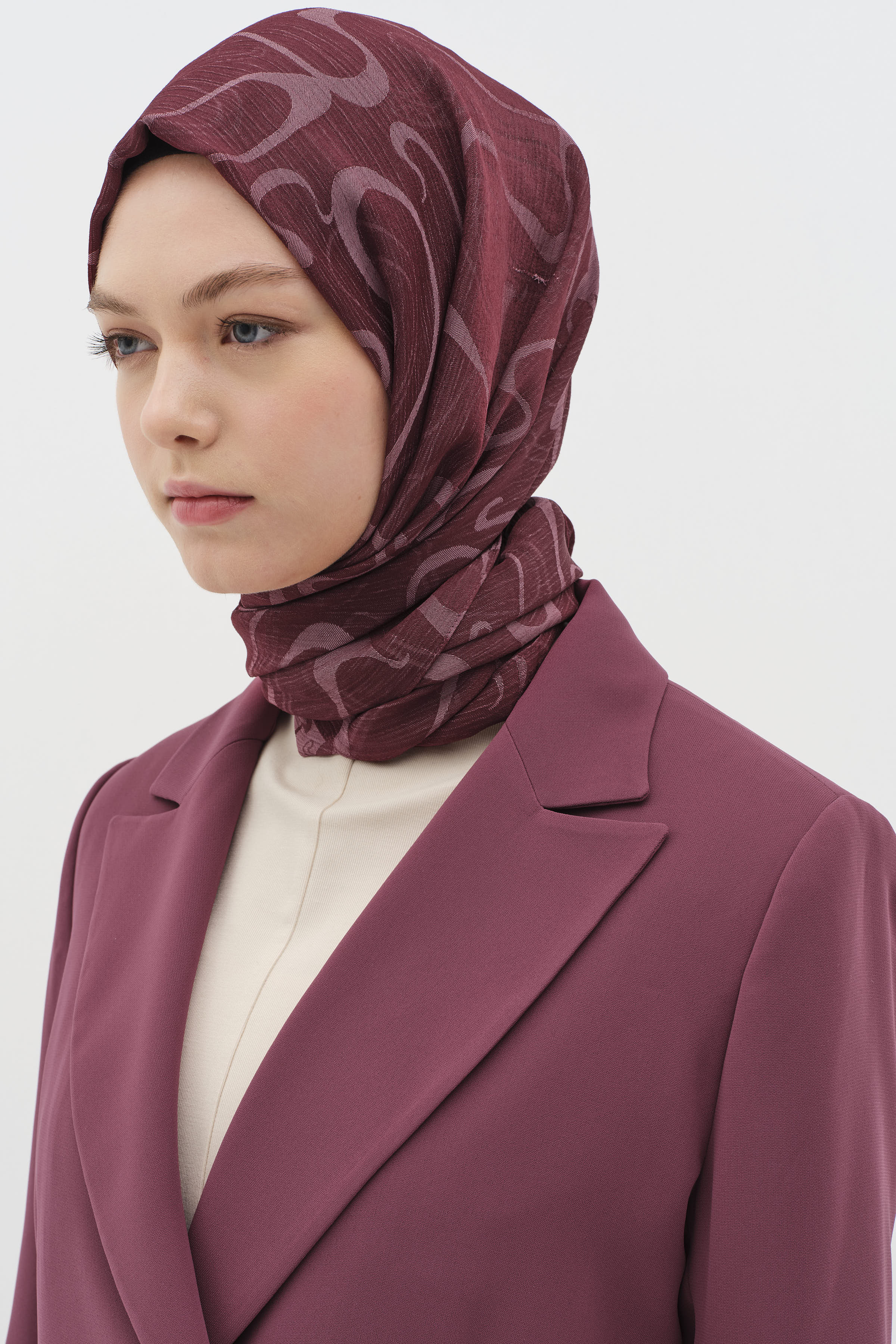 Dalga Desenli Floş Şal - Bordo TUĞBA