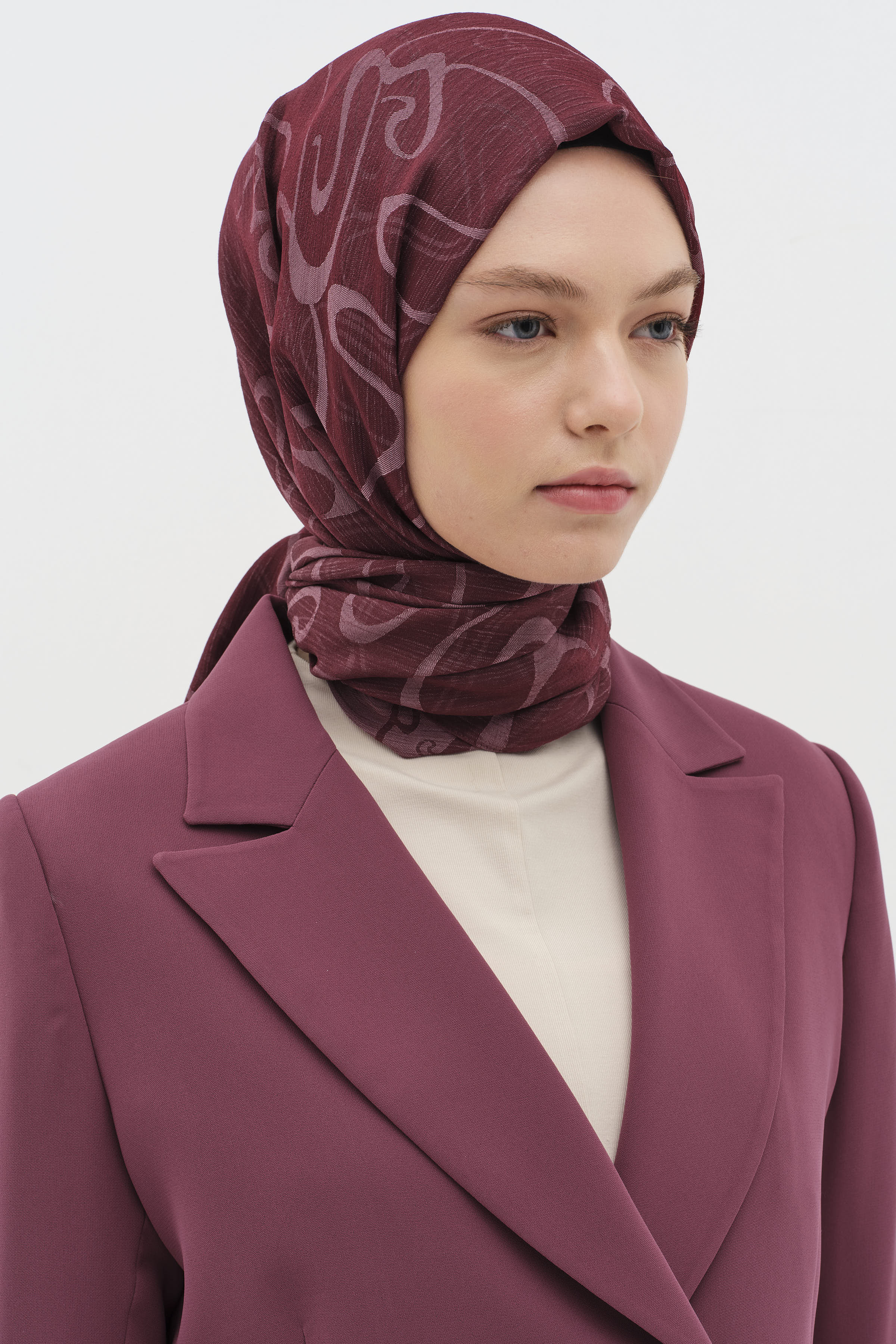 Dalga Desenli Floş Şal - Bordo TUĞBA